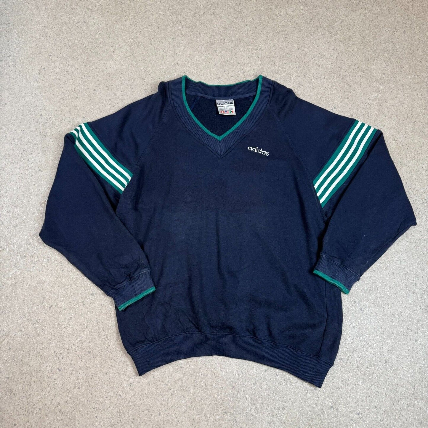 Vintage 90s Adidas V Neck Sweater Large Navy Green