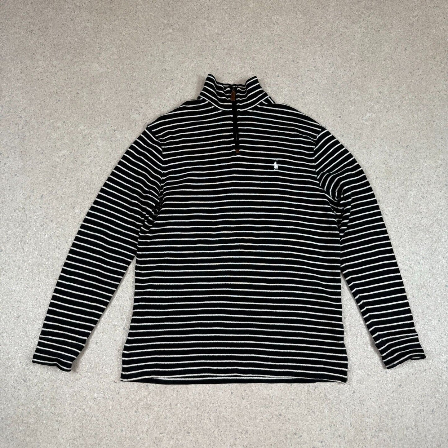 Ralph Lauren 1/4 Zip Jumper Black White M / L Striped