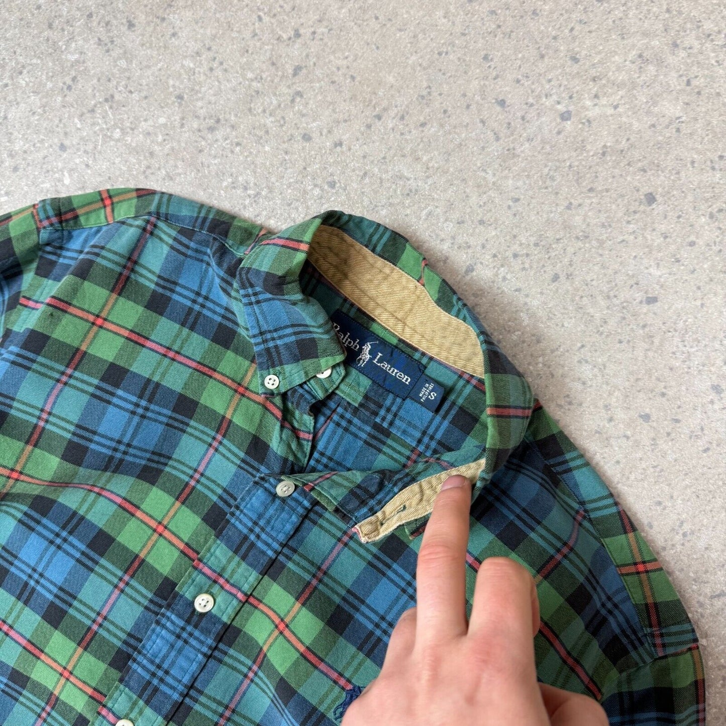 Ralph Lauren Shirt Small Green Blue Check Pattern Embroidered Logo Country Style
