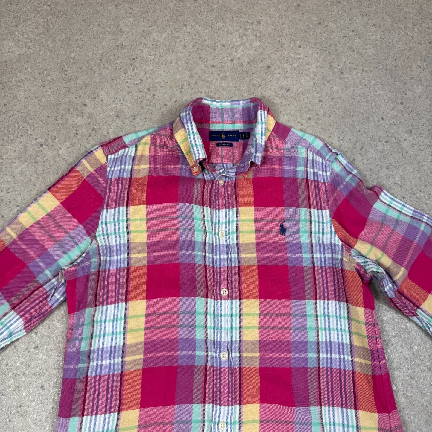 Ralph Lauren Shirt Medium Red Multicolor Plaid Long Sleeve Cotton