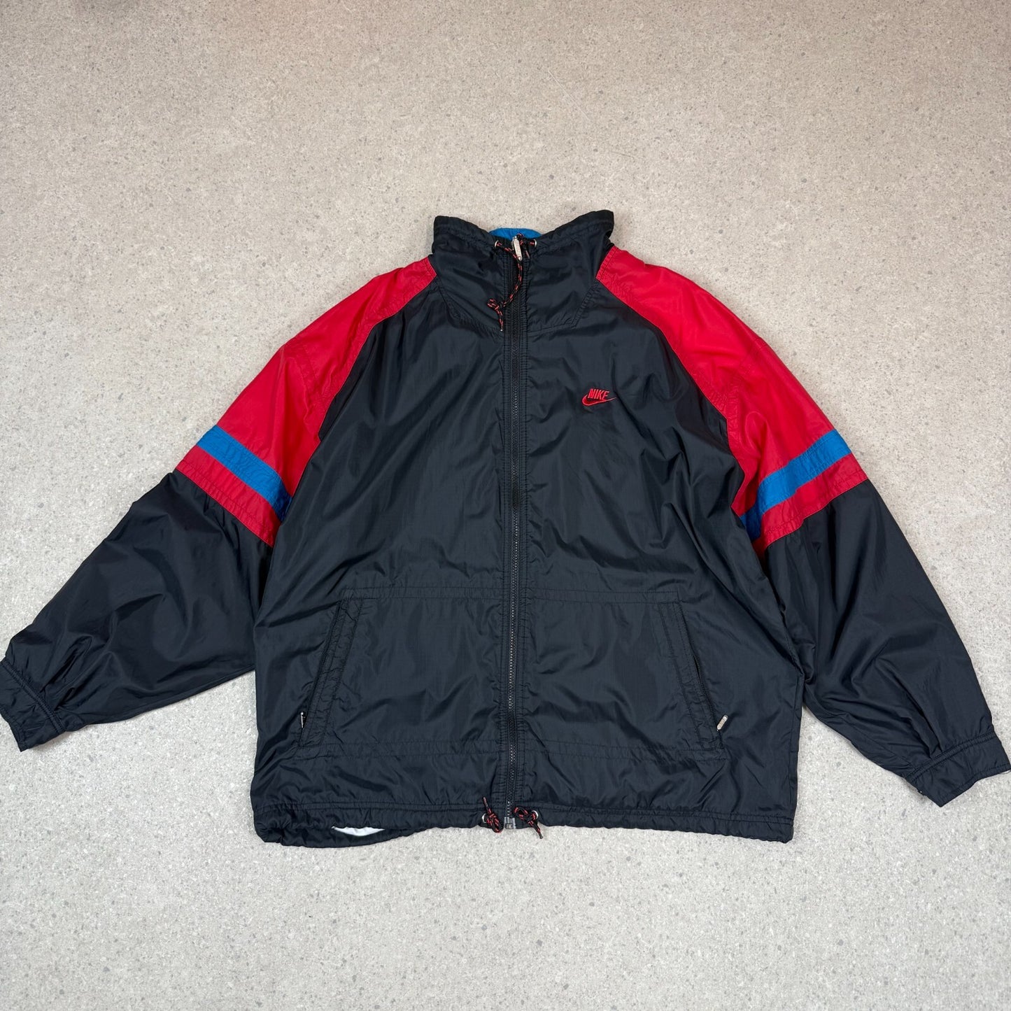 Nike Windbreaker Jacket XXL Black Red 90s Nike Embroidered Logo Zip Up Pocket