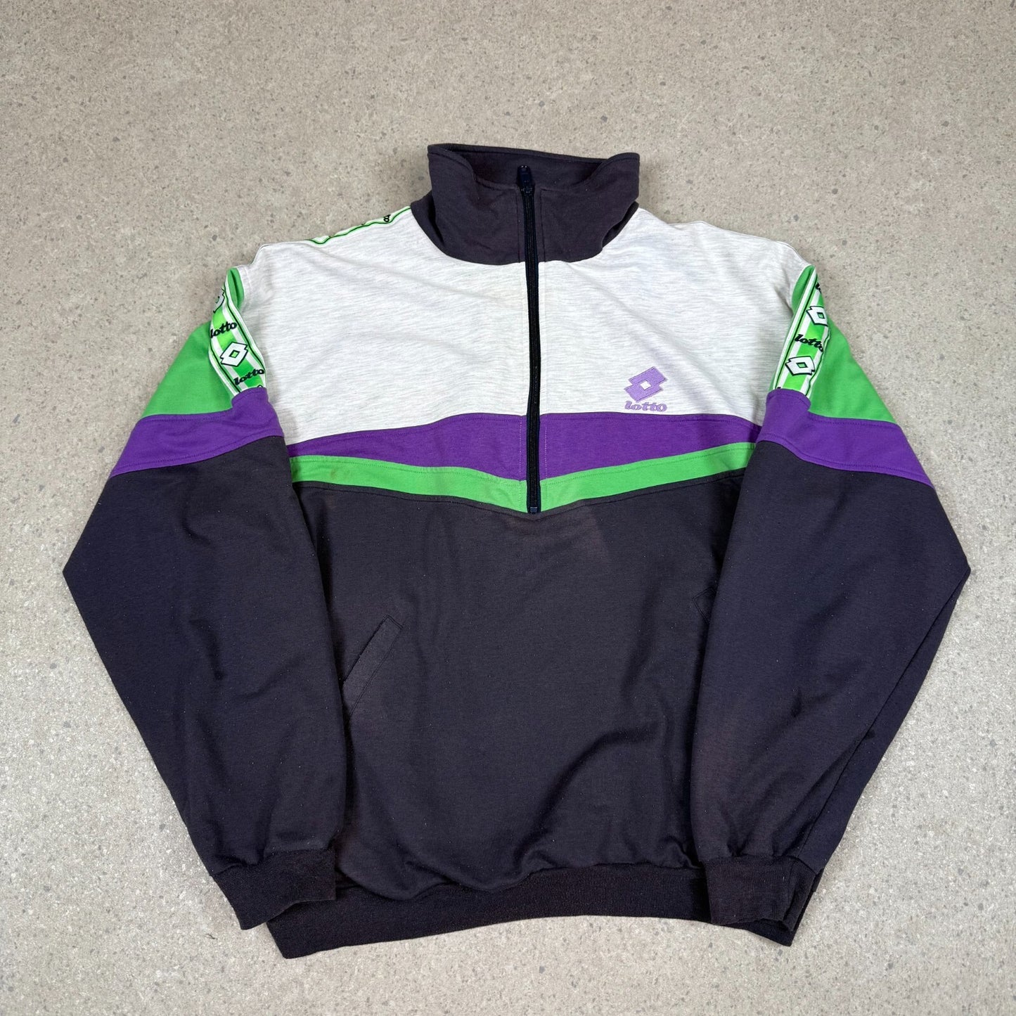 Lotto 1/4 Zip Jumper Large Grey White Multicolor 90s