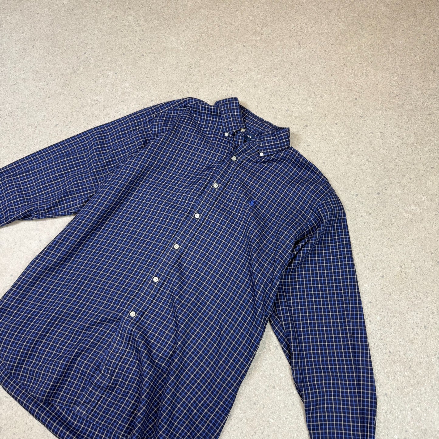 Ralph Lauren Tilden Golf Shirt Medium Blue Check Lightweight Button Down