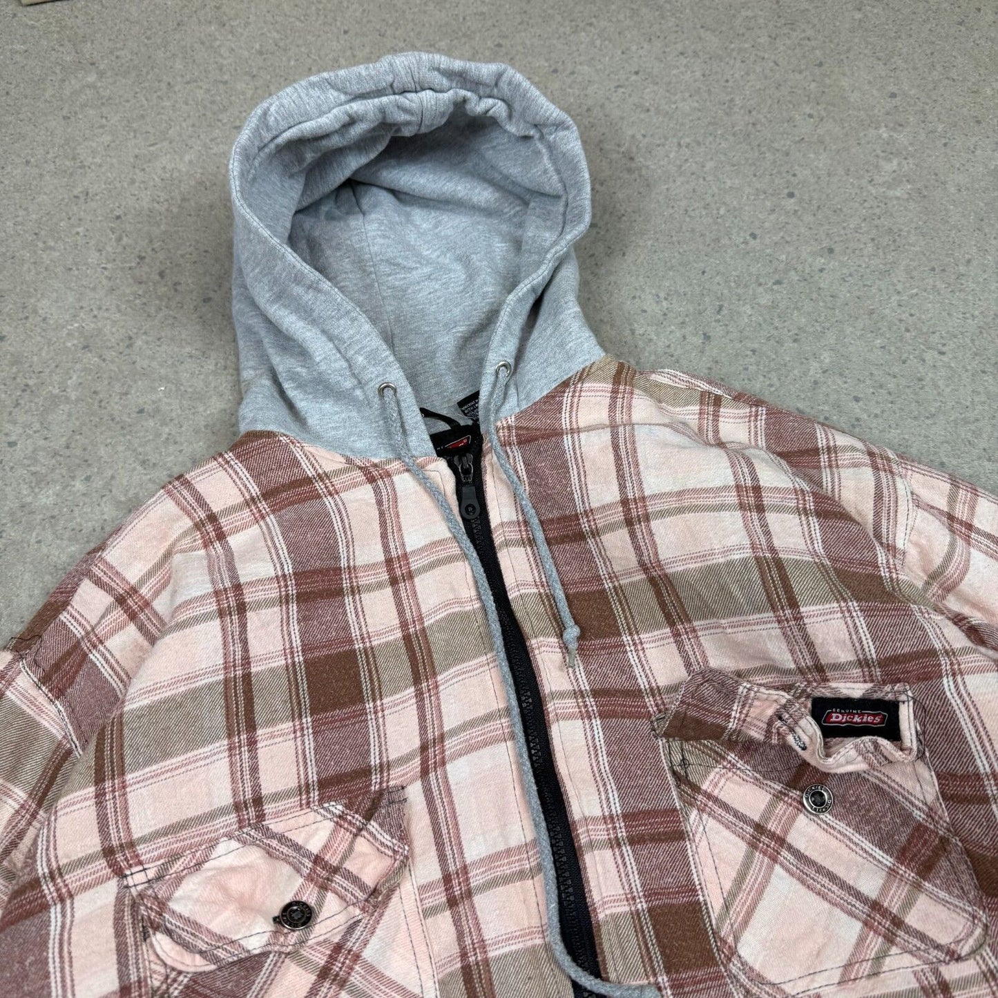 Dickies Flannel Shacket Large Padded Hooded Vintage Zip Up Pocket