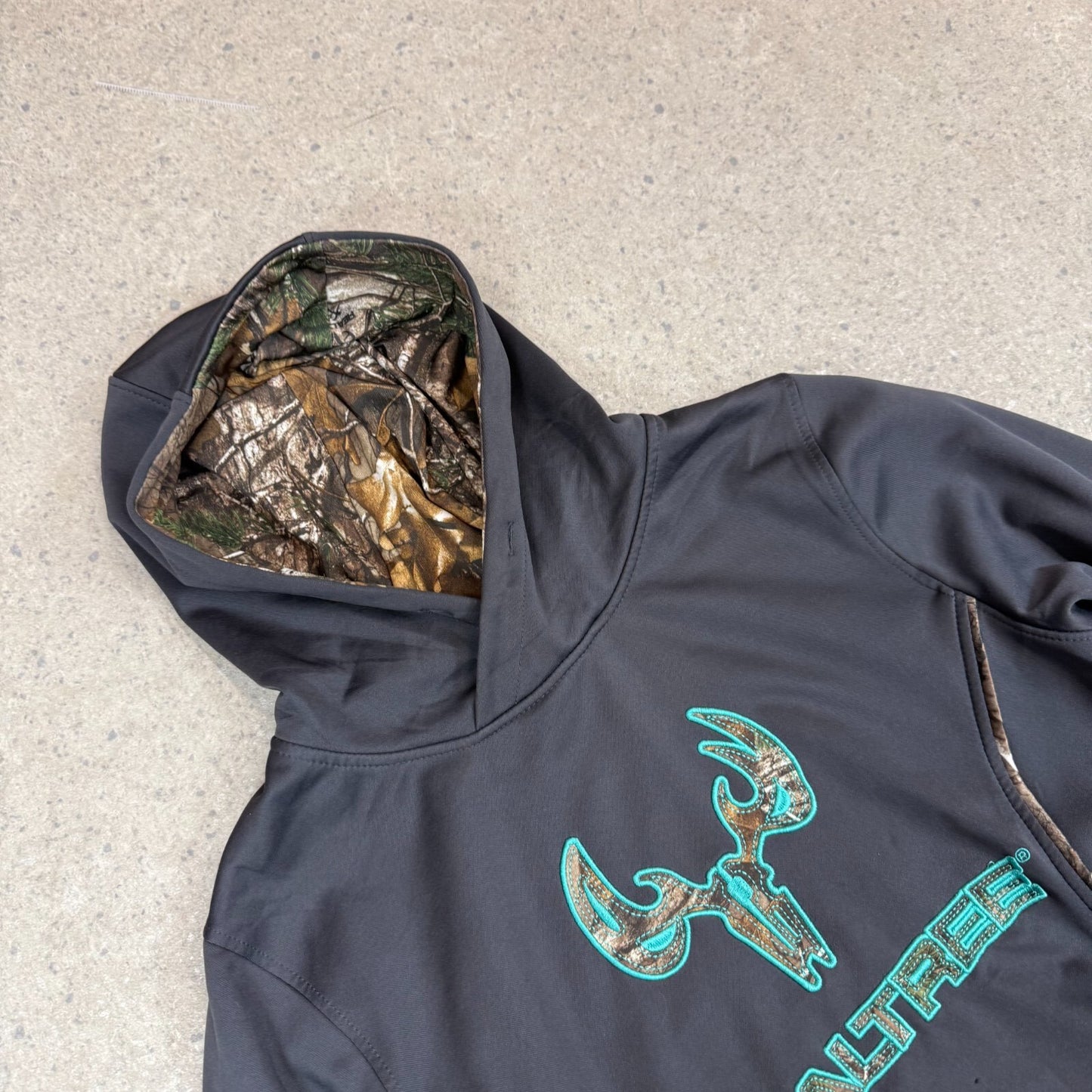 Real Tree Hoodie Small Embroidered Logo Black Grey Hooded