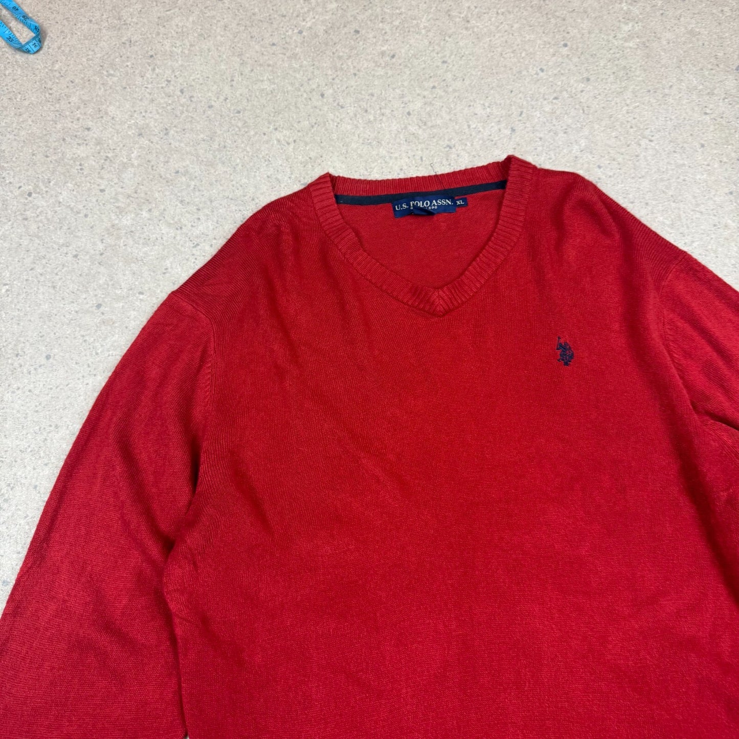 US Polo Assassin Knit Jumper XL V Neck Red Colourway Embroidered Logo