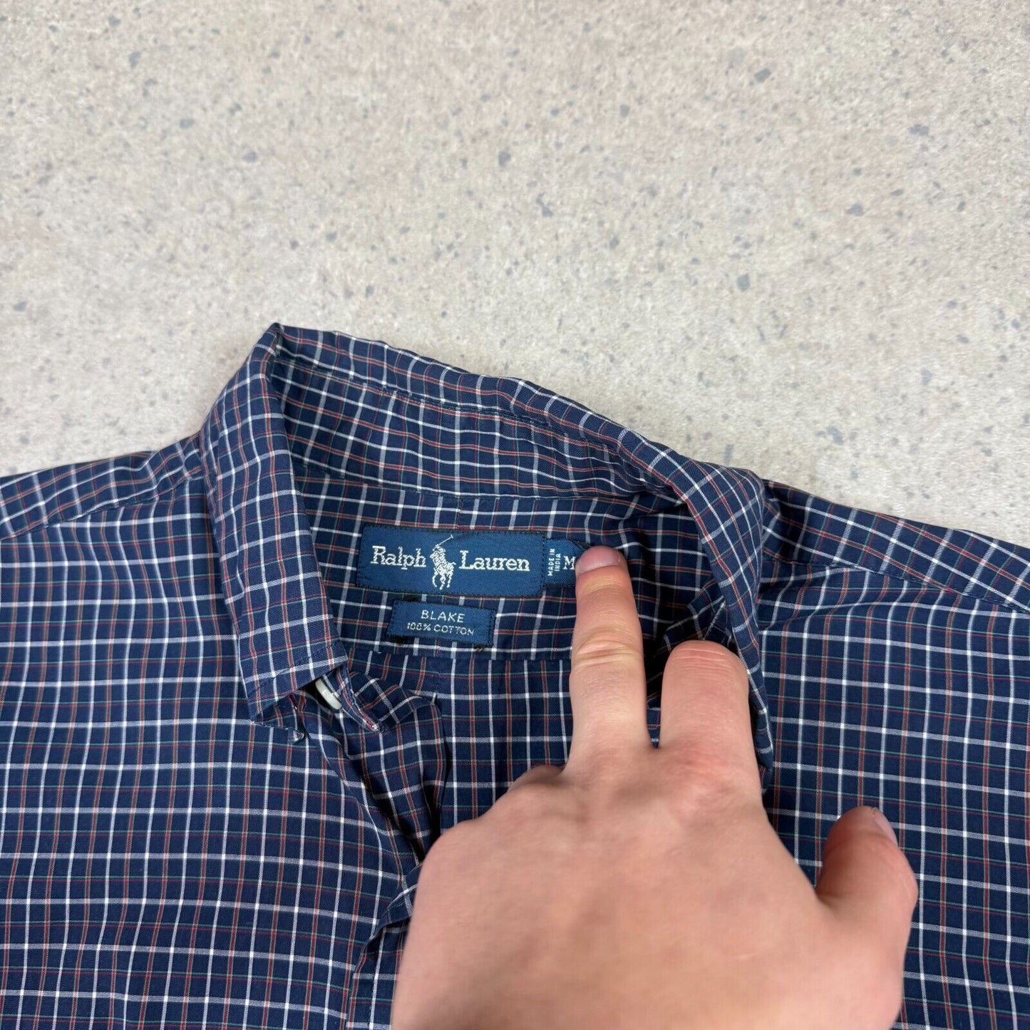 Ralph Lauren Shirt Medium Navy Check Pattern Embroidered Logo Blake Fit