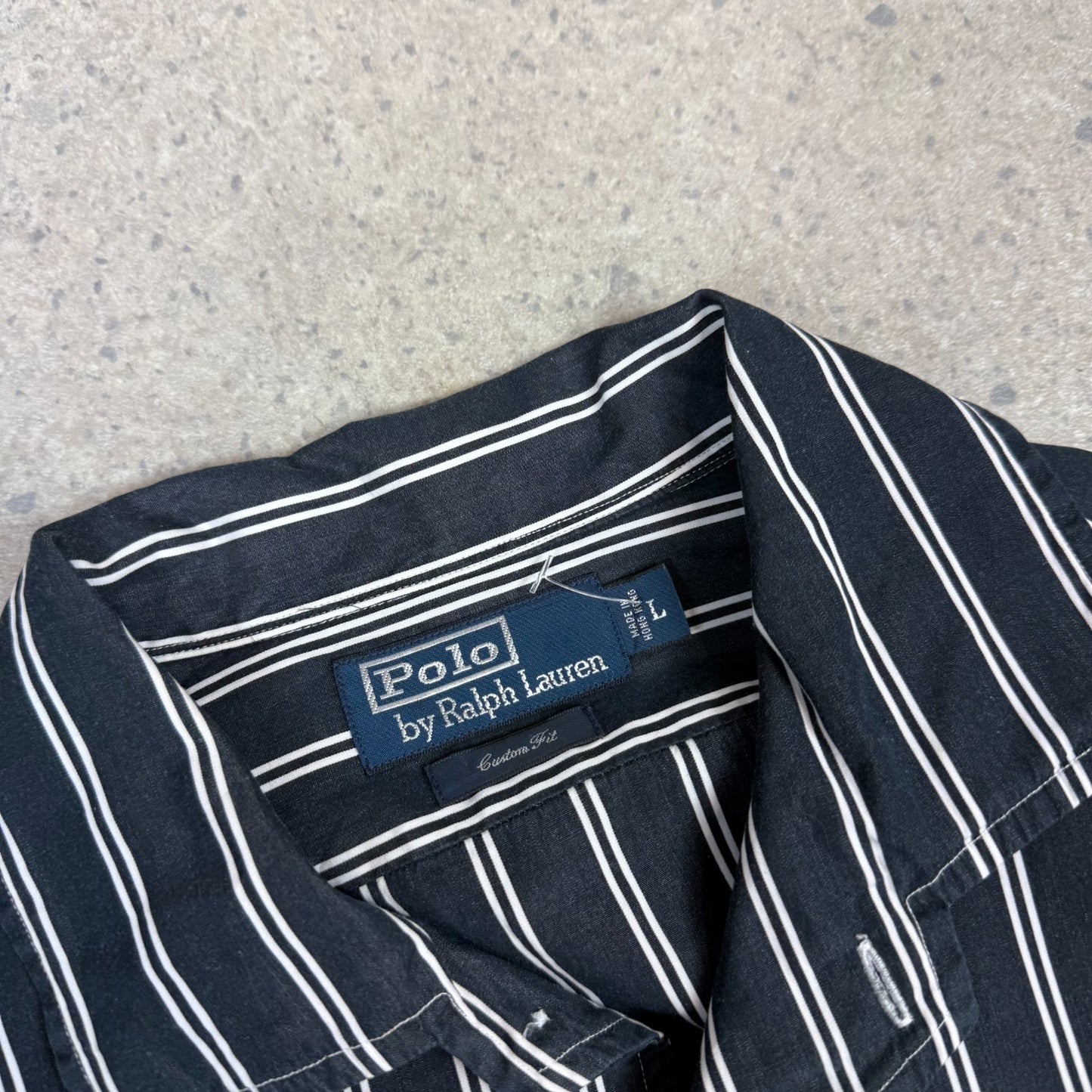 Ralph Lauren Shirt Large Black White Striped Custom Fit Long Sleeve