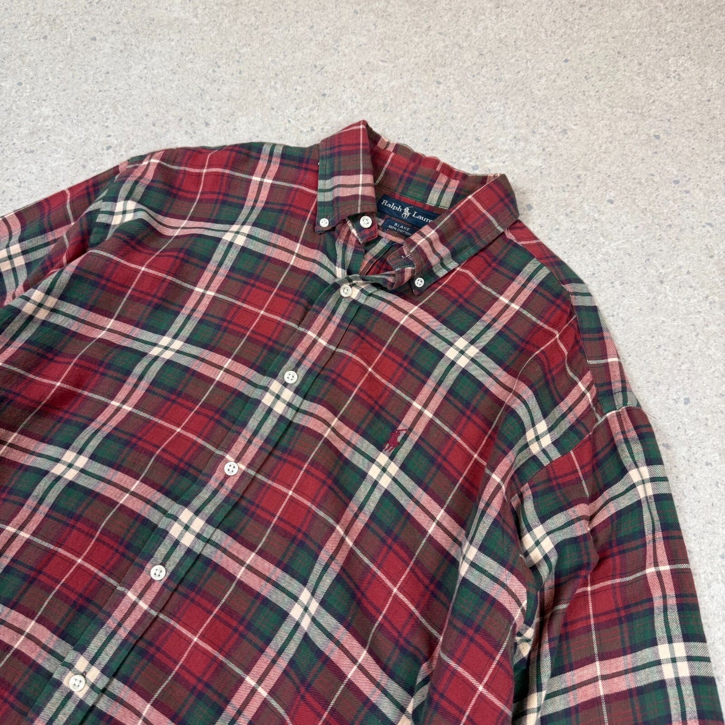 Ralph Lauren Flannel Shirt Large Red Cotton Check Short Sleeve Button Down
