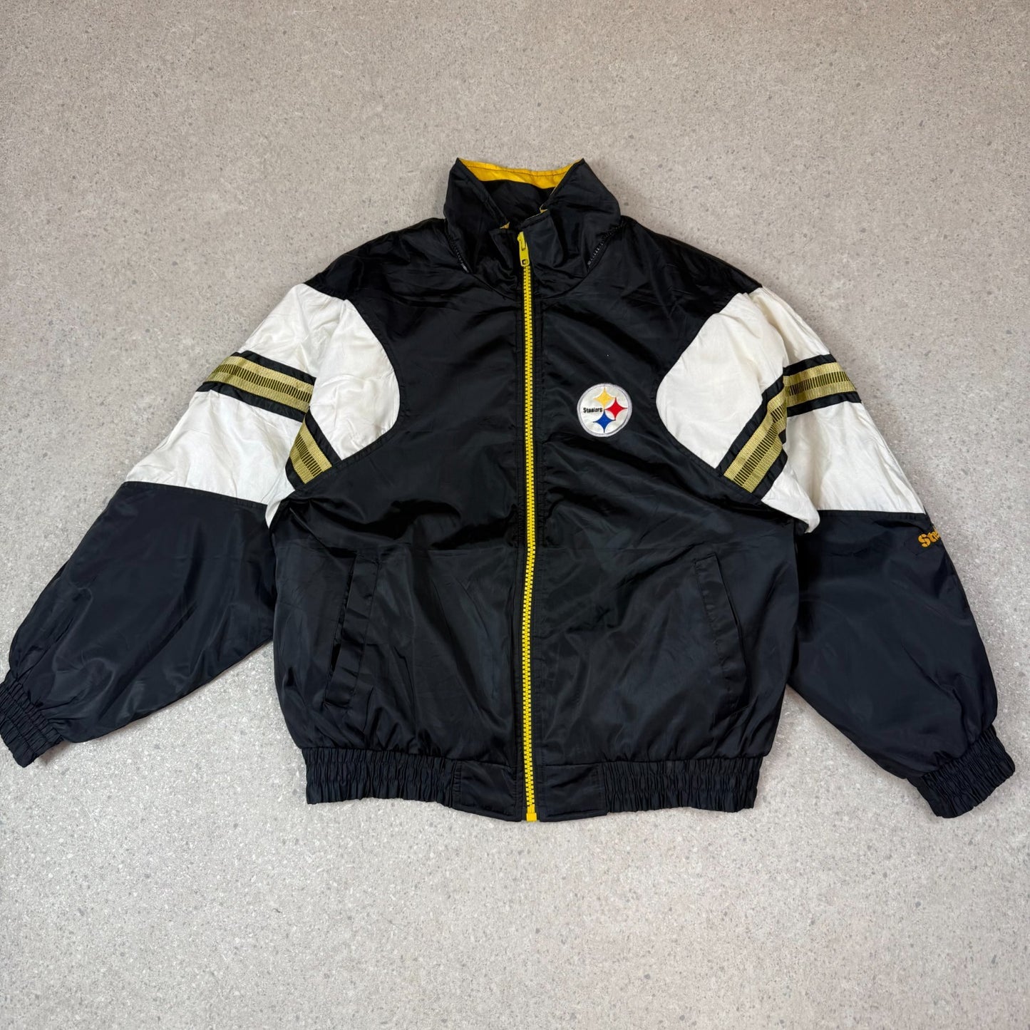 NFL Steelers PRO Player Windbreaker Jacket Large Black White Full Zip