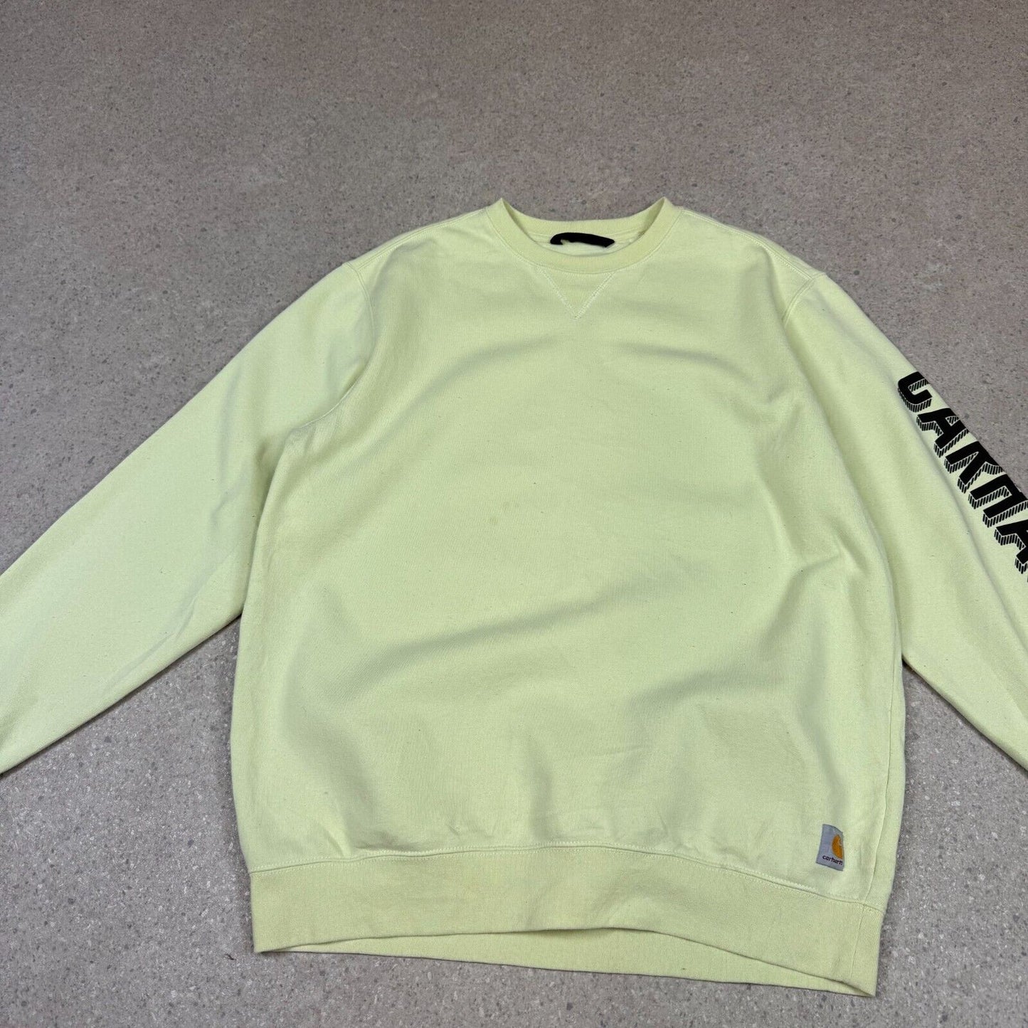 Carhartt Neon Green Sweatshirt Large Loose Fit Spellout Logo Heavyweight