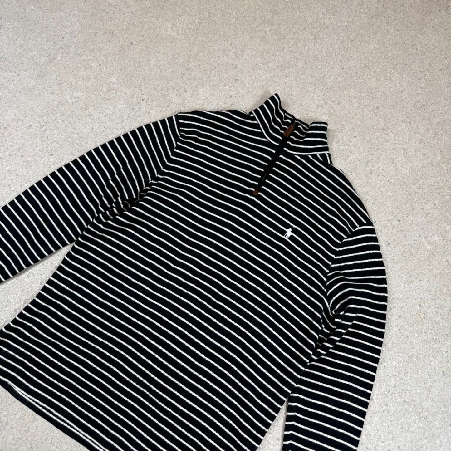 Ralph Lauren 1/4 Zip Jumper Black White M / L Striped