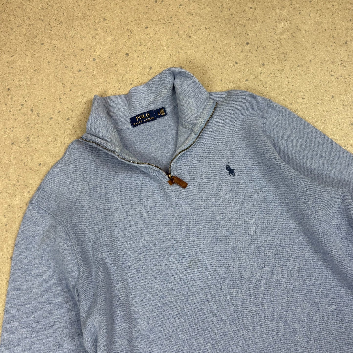 Ralph Lauren 1/4 Zip Jumper Large Baby blue Embroidered Logo