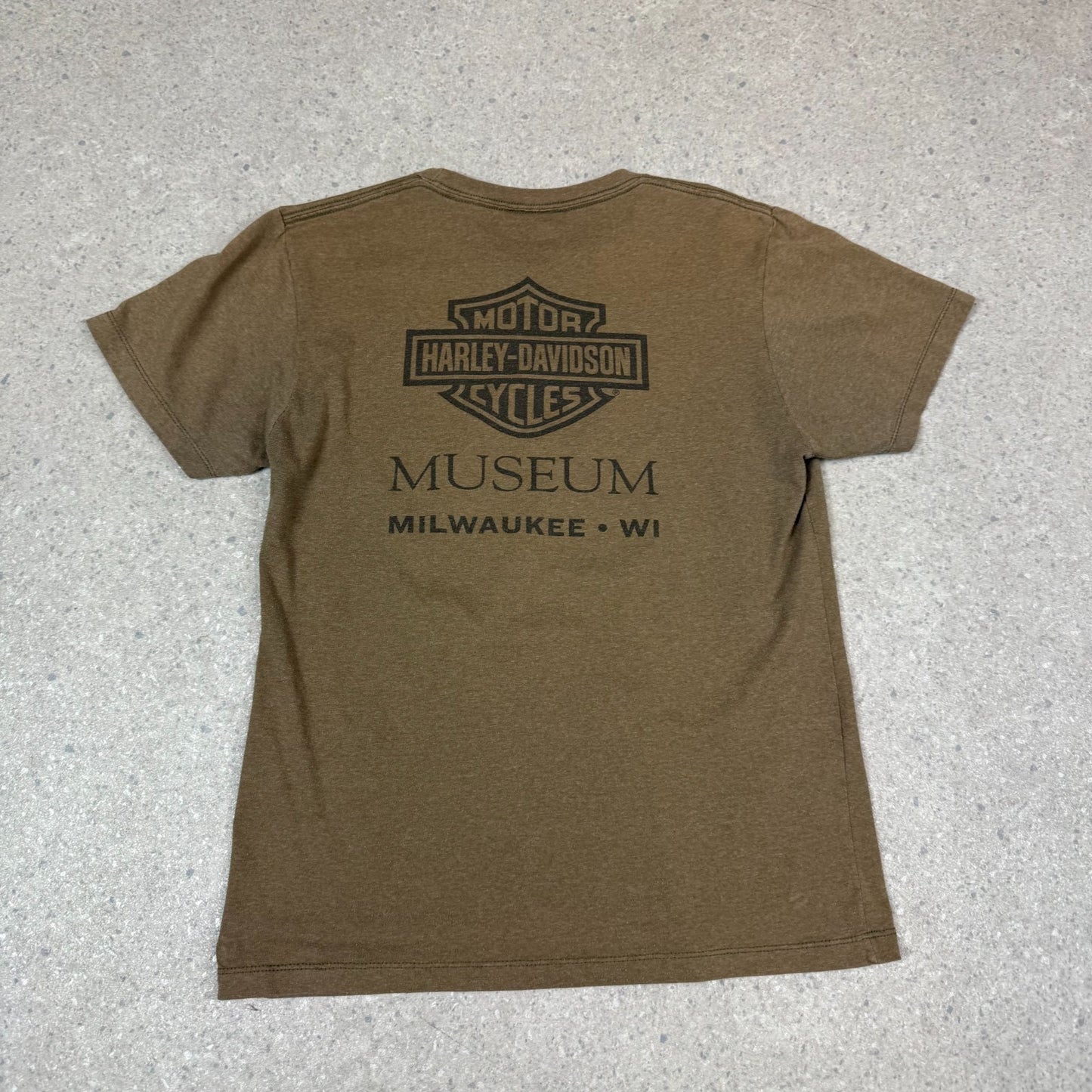 Harley Davidson Museum T Shirt XS Small Brown Colourway Milwaukee Vintage