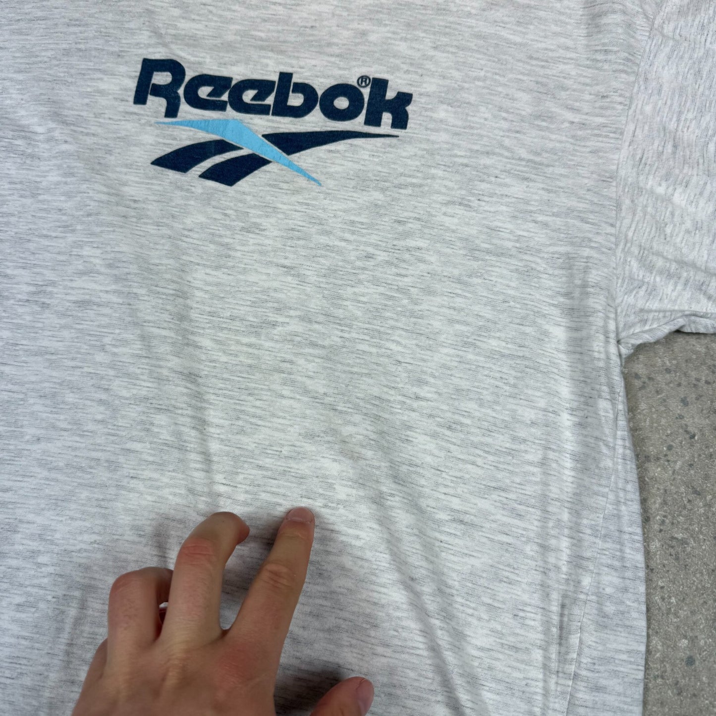 Reebok T Shirt XS Grey Colourway Spellout Y2K