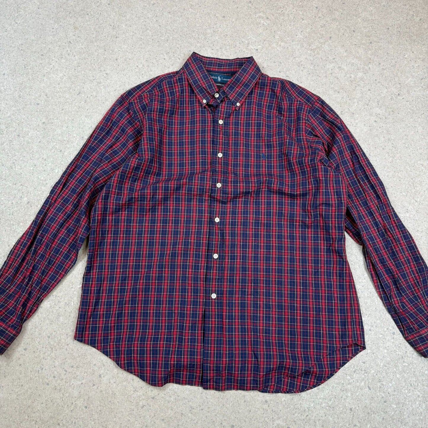 Ralph Lauren Check Shirt XL Classic Fit Navy Blue Red