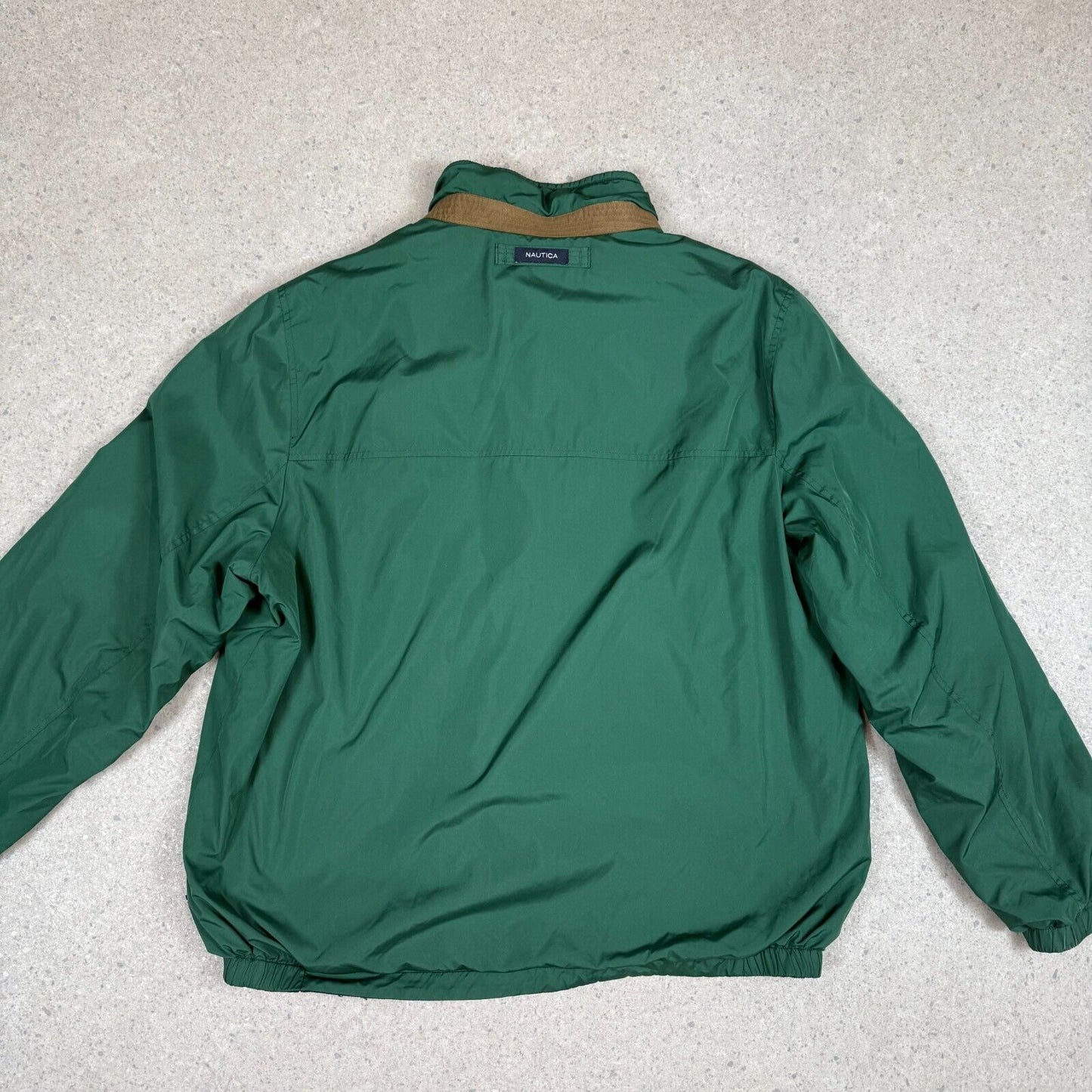 Nautica Reversible Jacket Large Green Waterproof Fleece Embroidered Logos Zip Up
