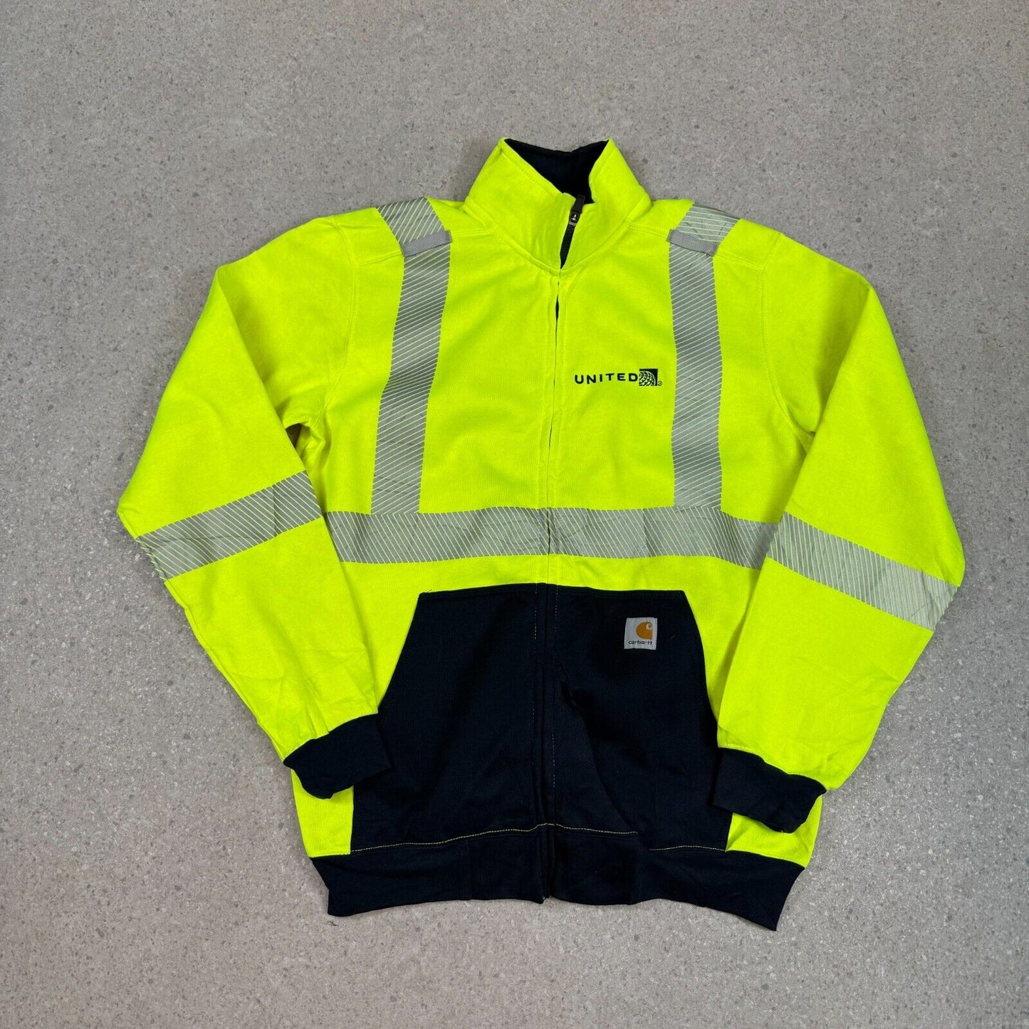 Vintage Carhartt Hi Vis Zip Up Large Green Black Jumper United USA