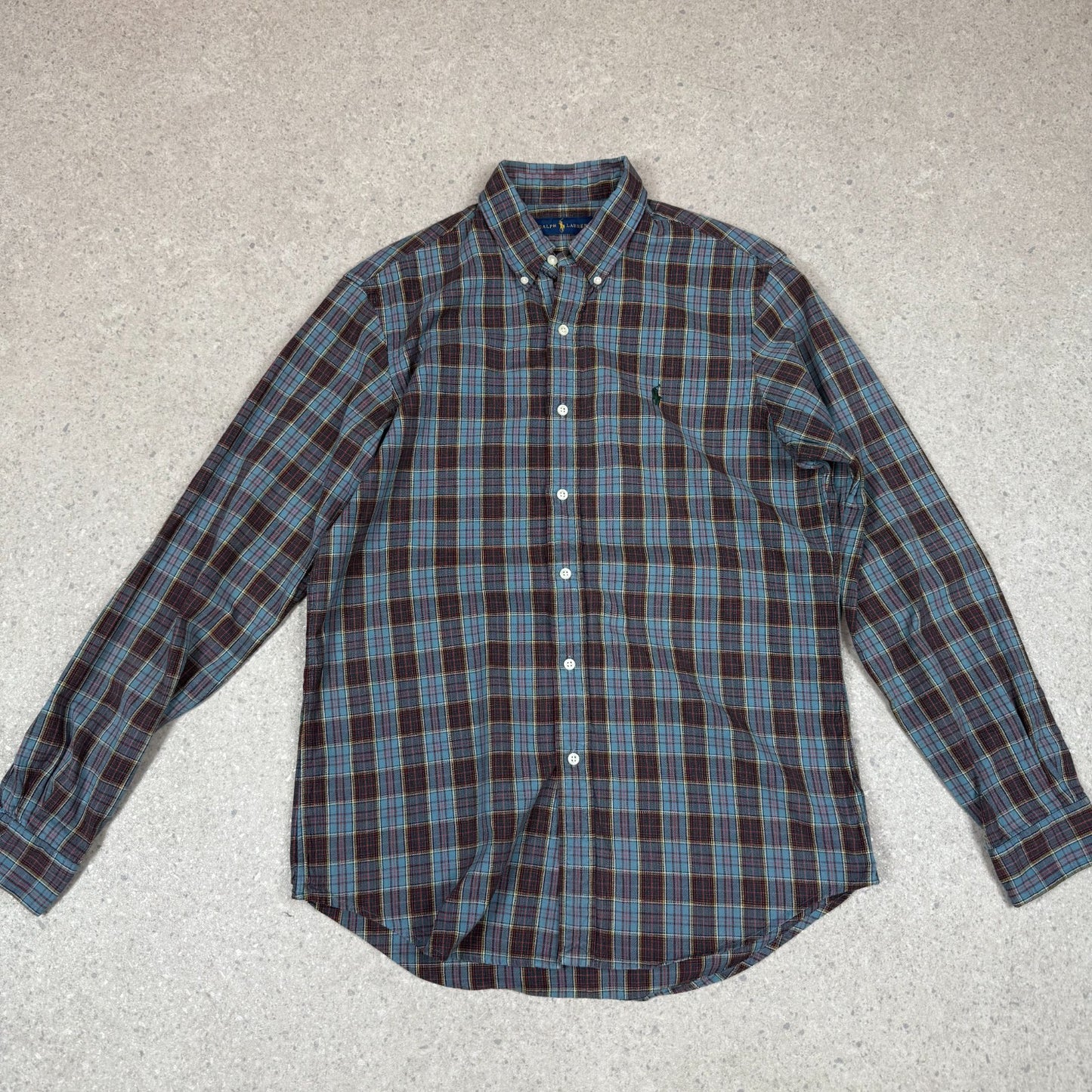Ralph Lauren Check Shirt Medium Blue / Brown Colourway Embroidered Logo