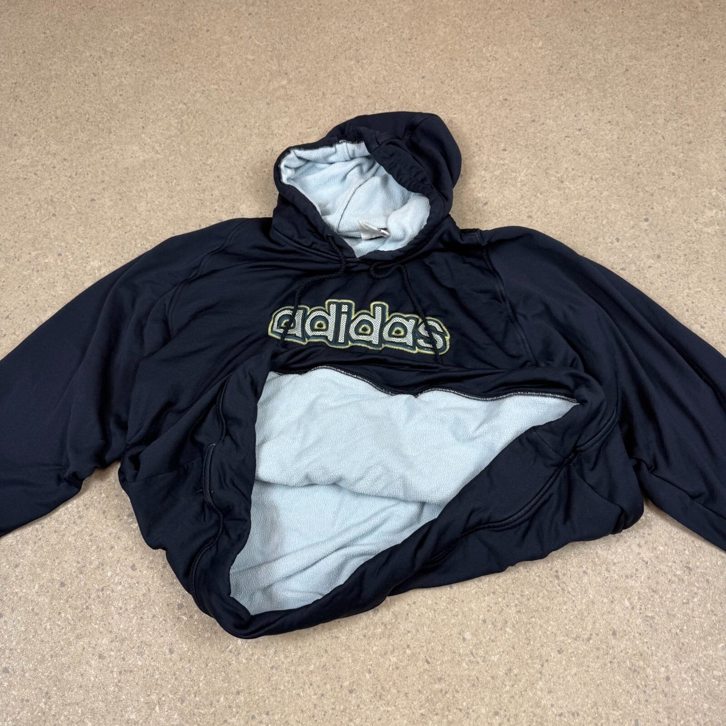 Adidas Fleece Hoodie Small Navy Colourway Fleece Lined Embroidered Logo Y2K