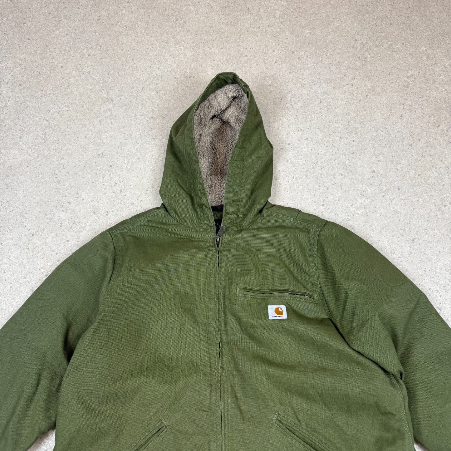 Carhatt Sherpa Active Jacket Medium Moss Green Lined Hooded Zip Up