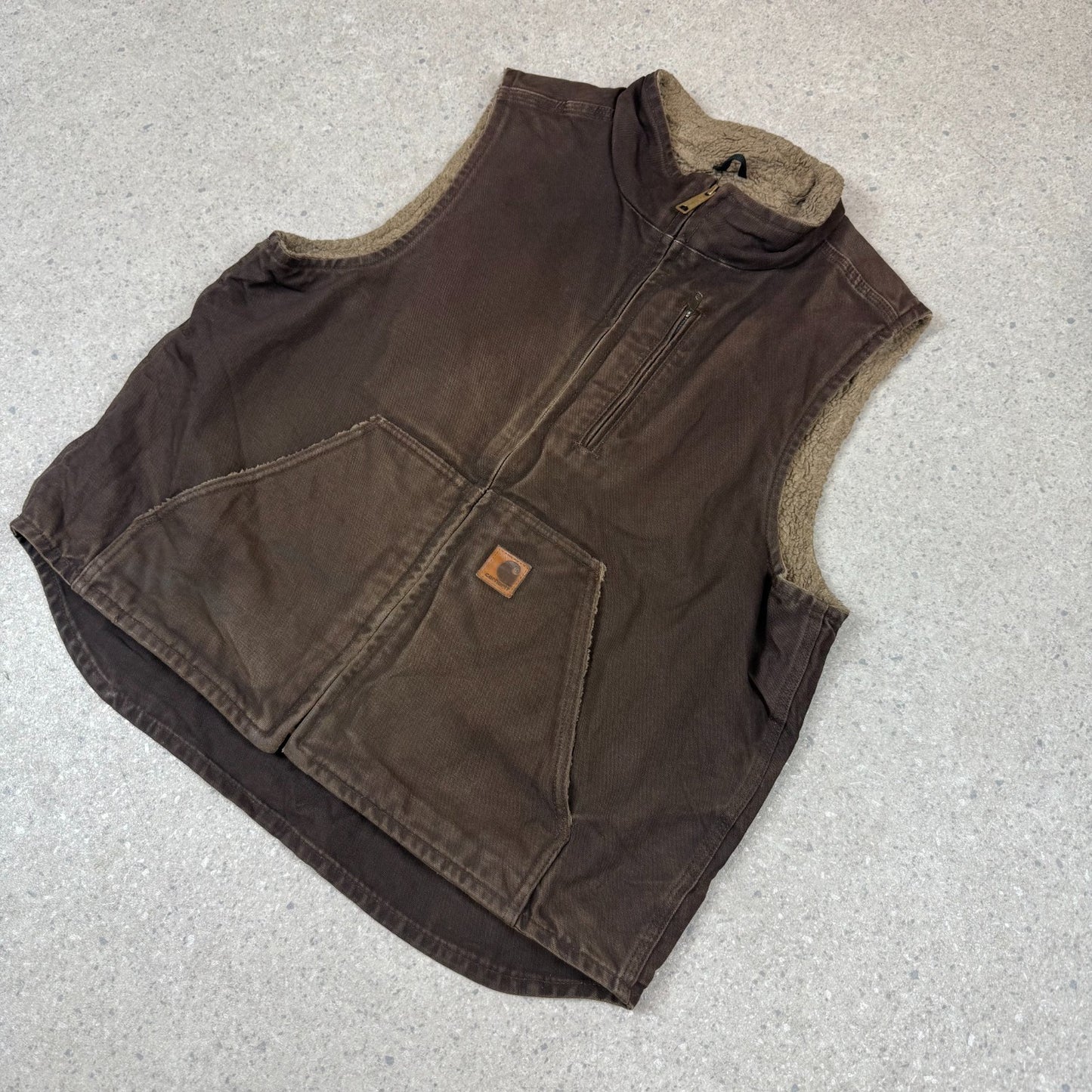 Carhartt Vest Large Brown Fleece Lined Vintage