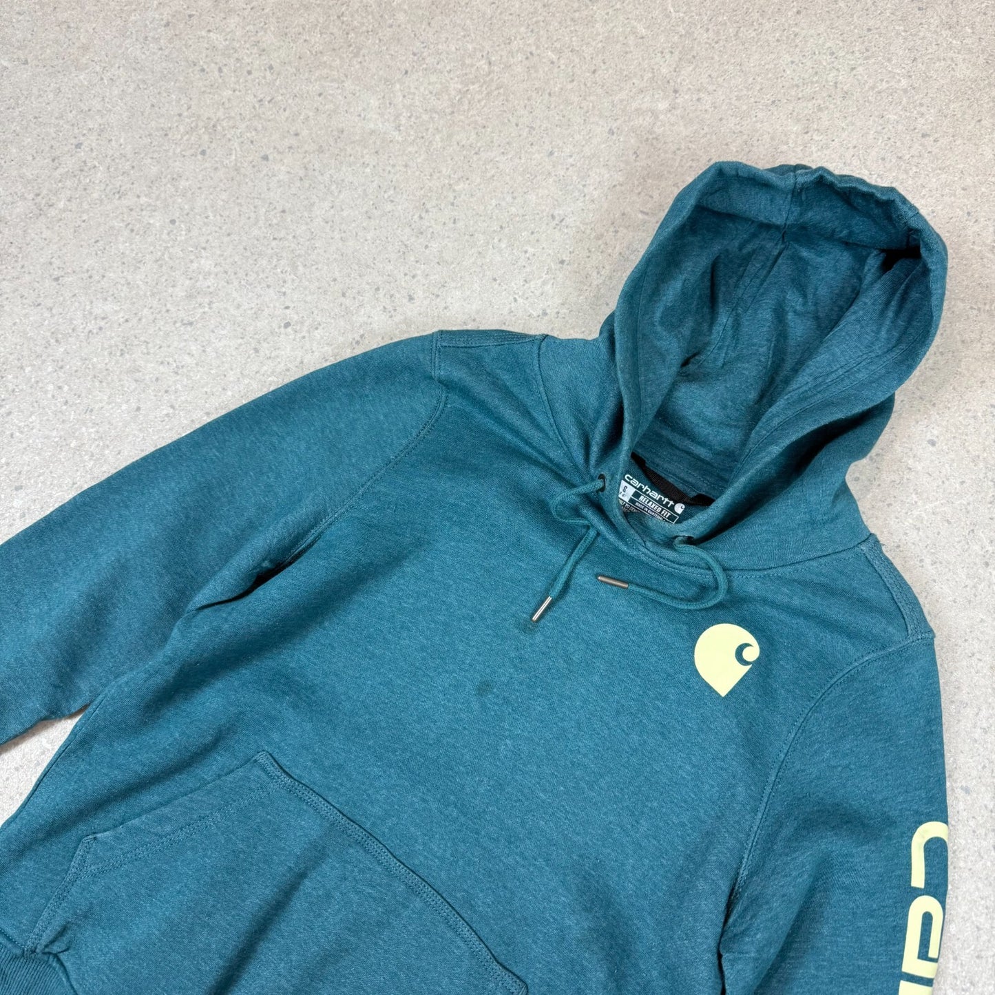 Carhartt Hoodie Small Blue Colourway Spell Out Down Arm Logo