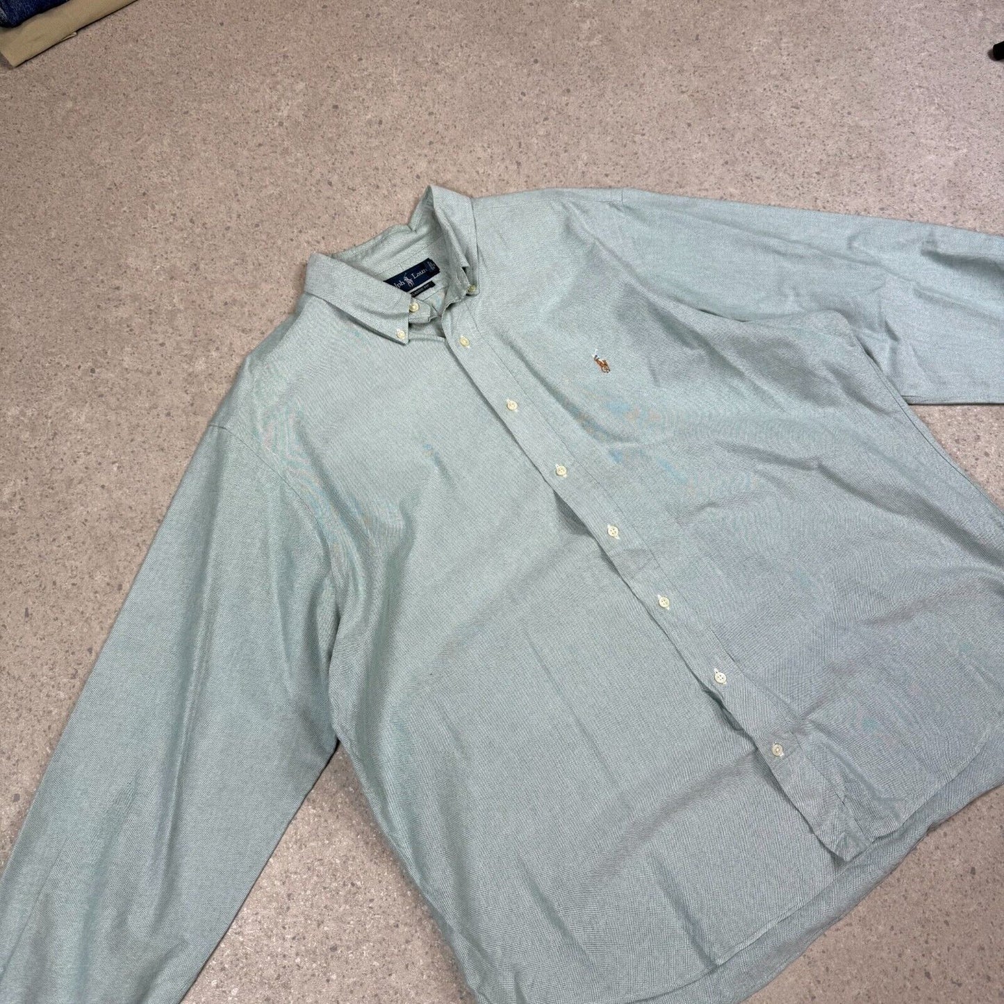 Ralph Lauren Shirt XL Green Coloured Embroidered Logo 18” Neck Long Sleeve