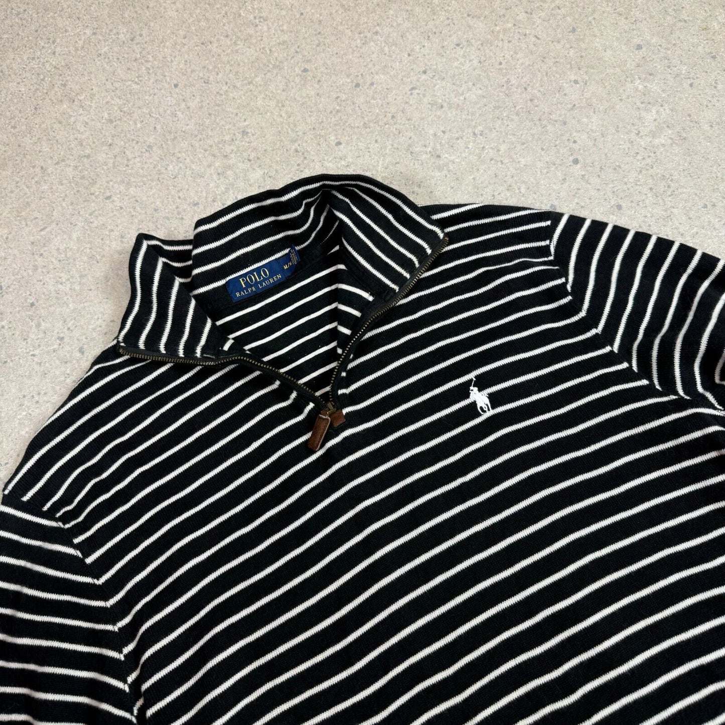 Ralph Lauren 1/4 Zip Jumper Black White M / L Striped