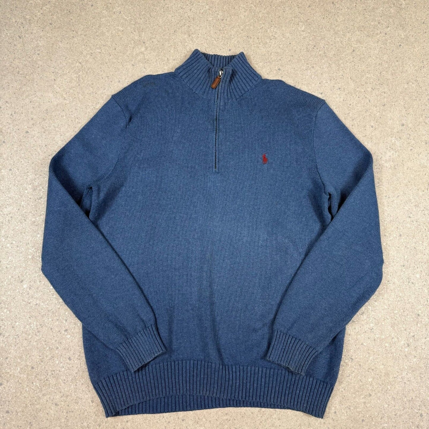 Ralph Lauren 1/4 Zip Jumper Large Blue Cotton