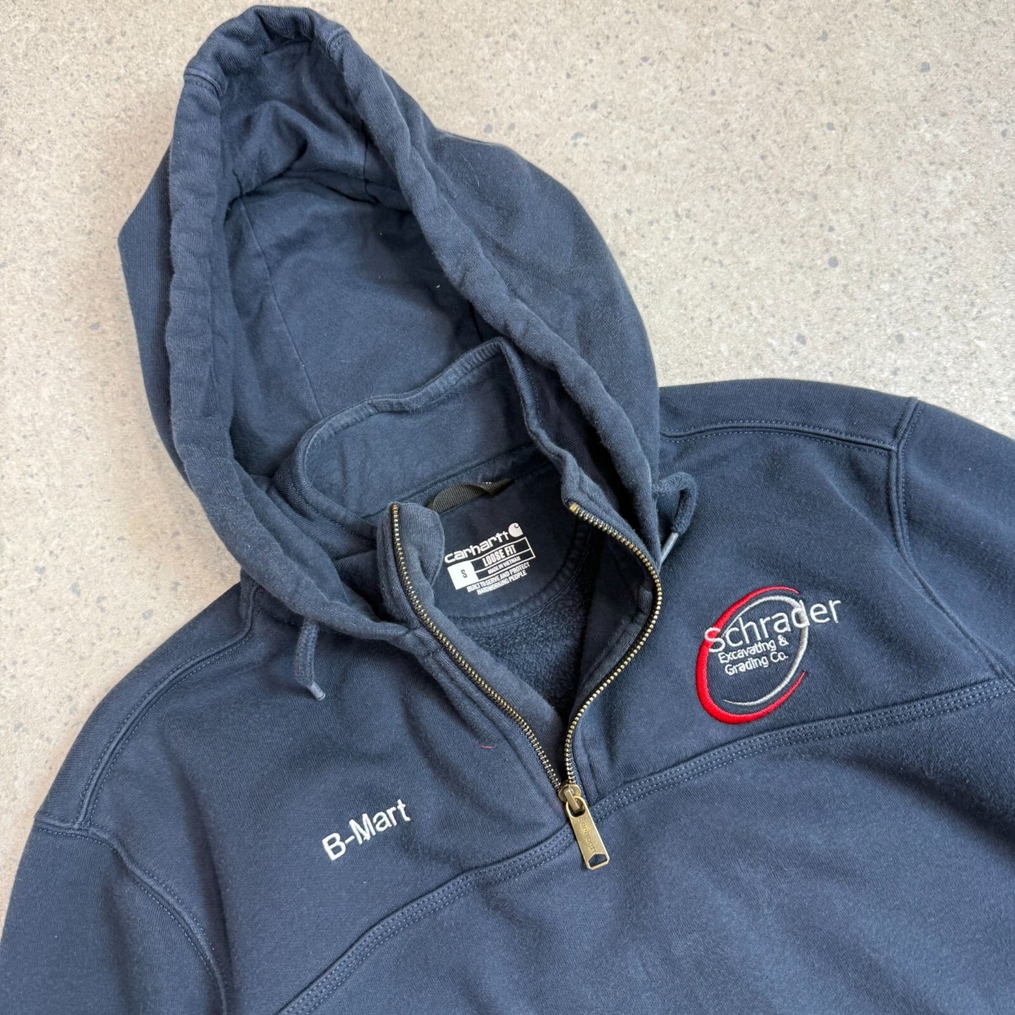 Carhartt 1/4 Zip Hoodie Small Navy Loose Fit Rain Defender