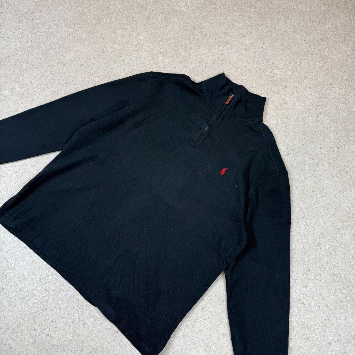 Ralph Lauren 1/4 Zip Jumper XL Black Colourway Embroidered Logo Cotton