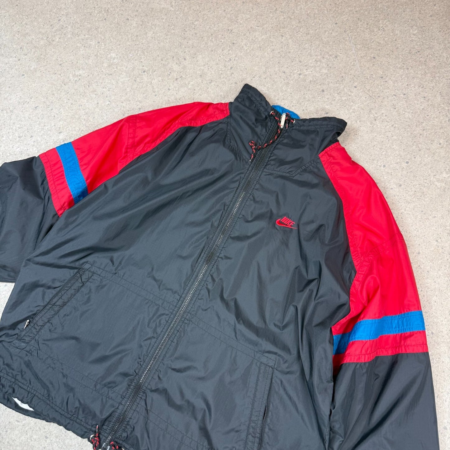 Nike Windbreaker Jacket XXL Black Red 90s Nike Embroidered Logo Zip Up Pocket