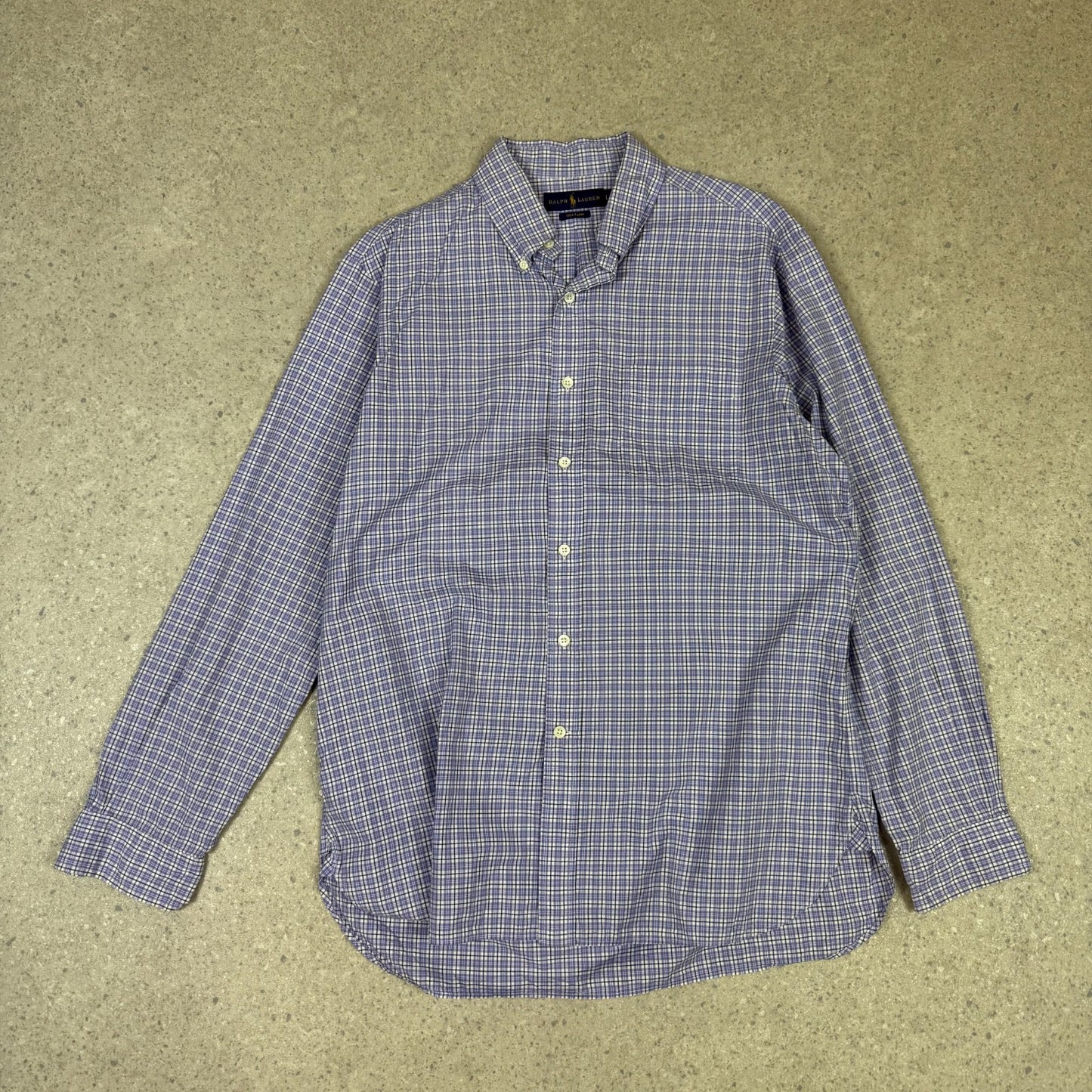 Ralph Lauren Shirt Large Purple White Check Long Sleeve 120 Poplin