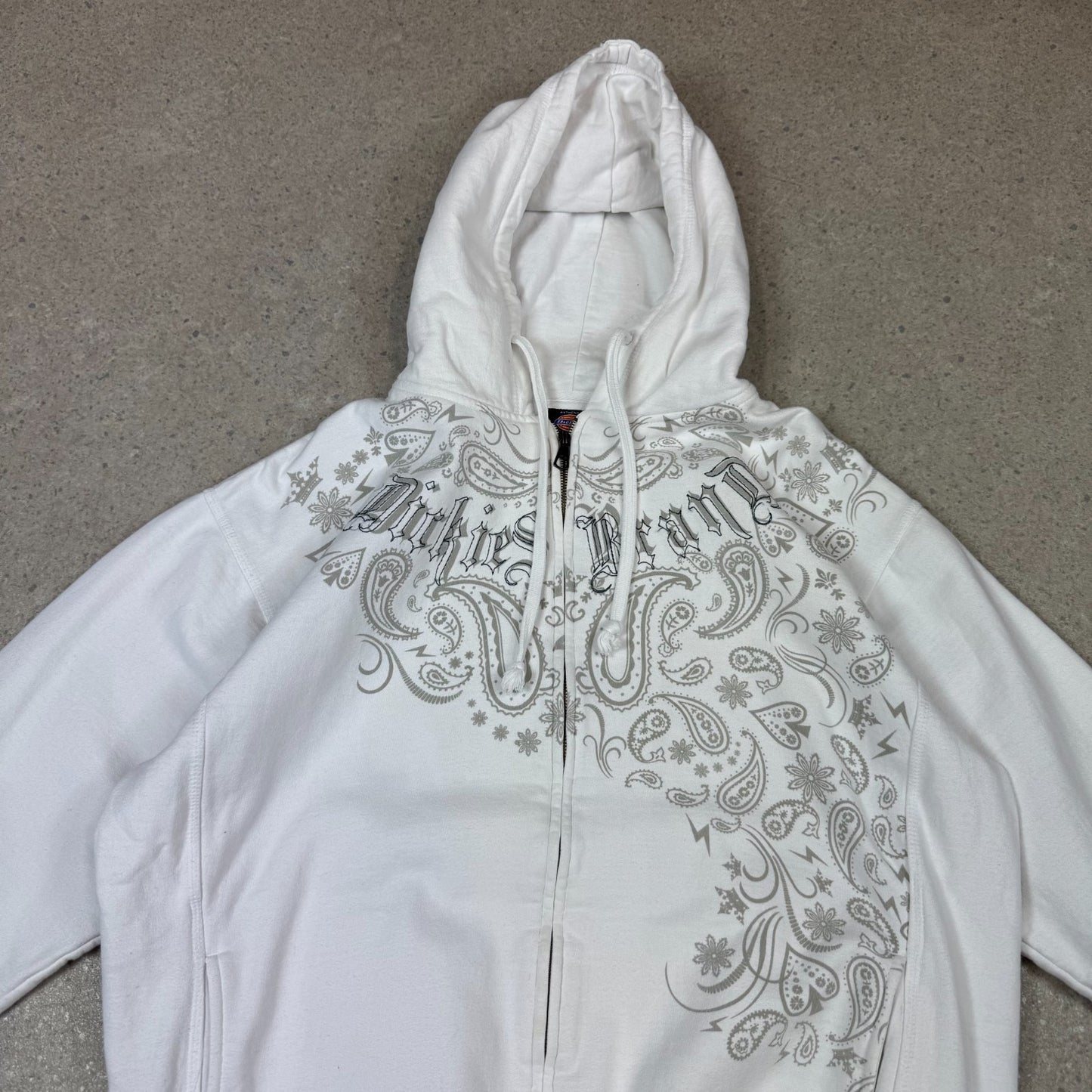 Dickies Zip Up Hoodie Large White Y2K Hooded