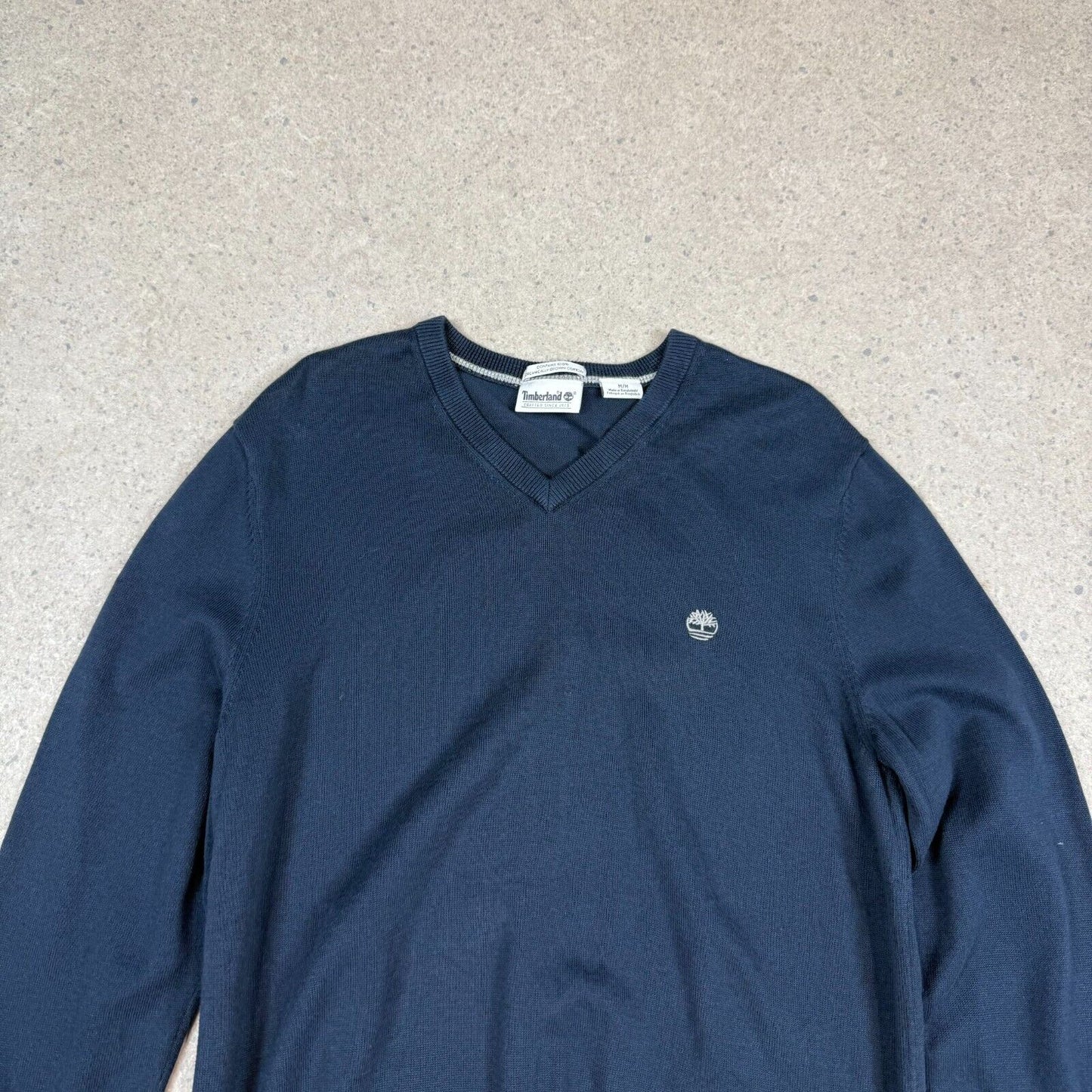 Timberland V Neck Sweater Medium Navy Slim Fit