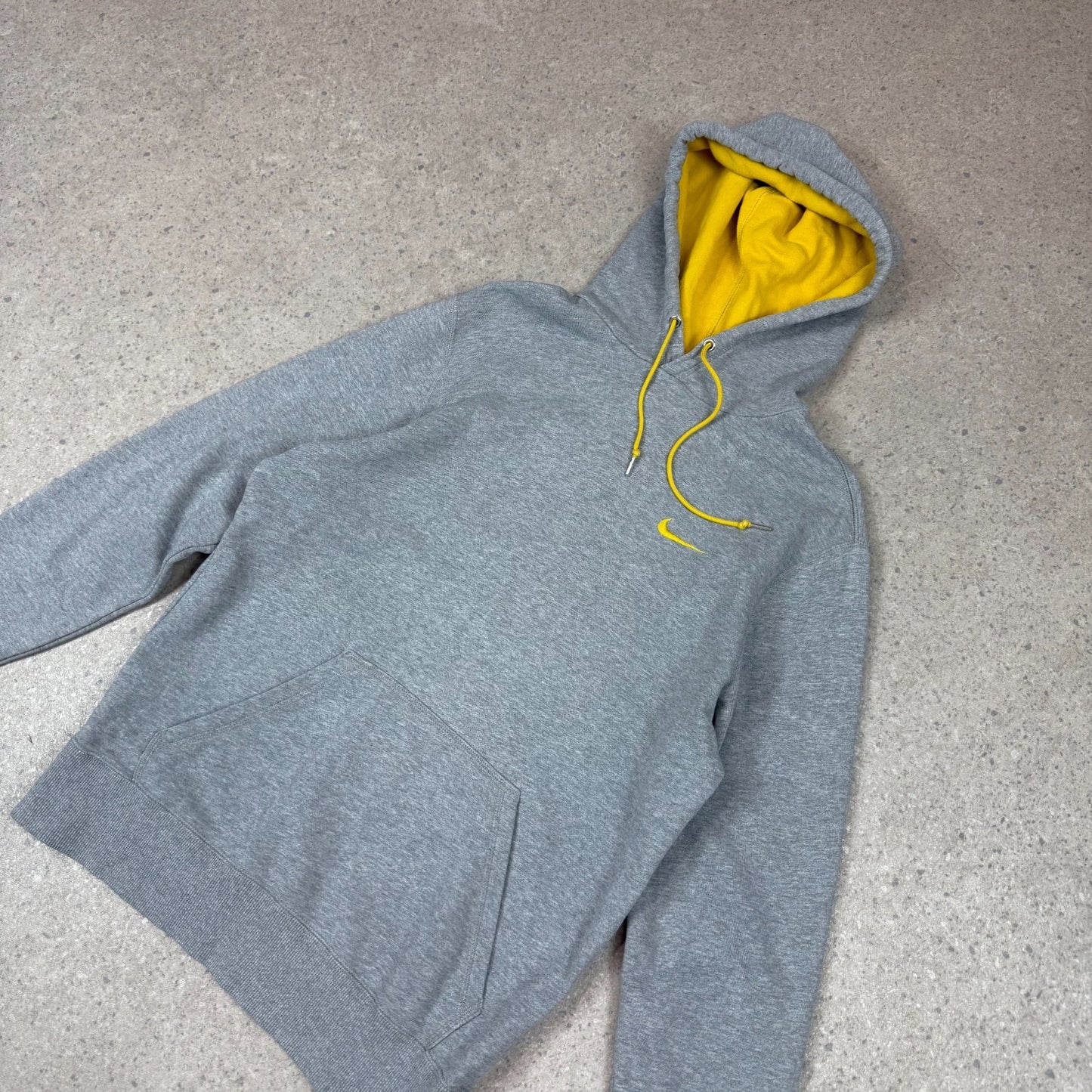 Nike Small Swoosh Hoodie Large Grey Embroidered Logo Y2K Hooded