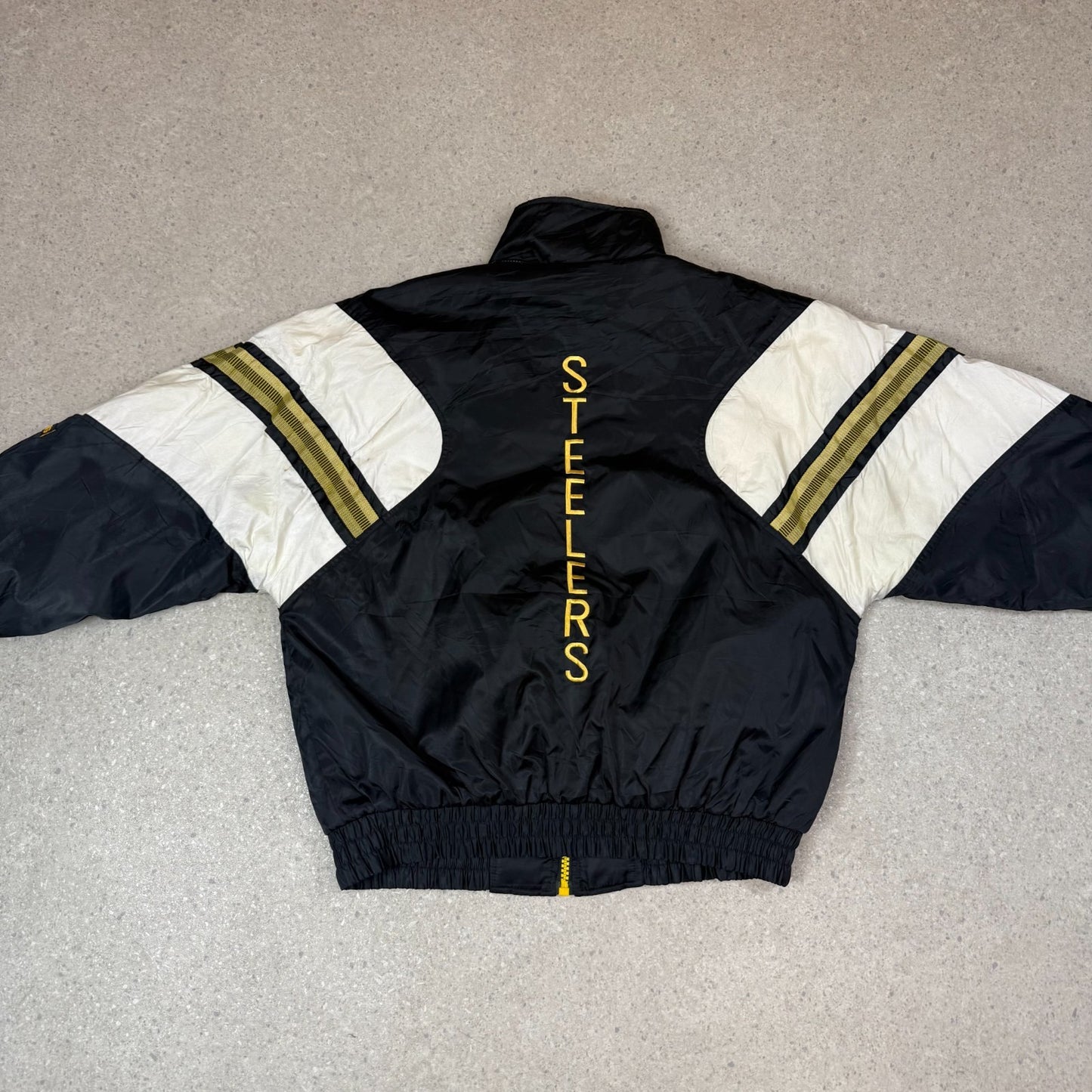 NFL Steelers PRO Player Windbreaker Jacket Large Black White Full Zip