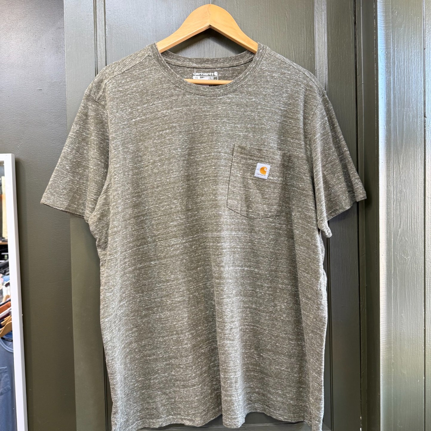 Carhartt T Shirt XL Khaki Speckled Colour Pocket Logo Relaxed Fit