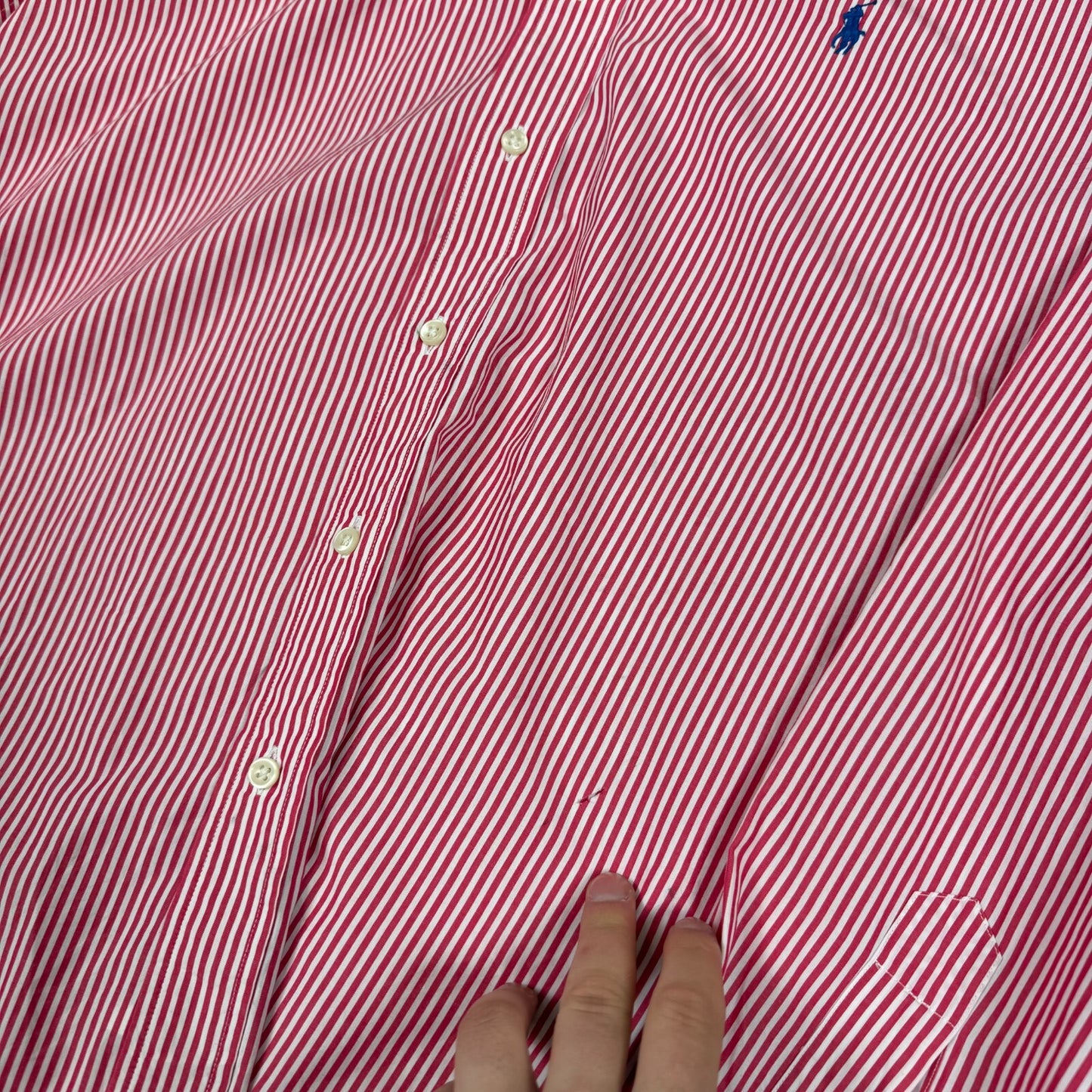 Ralph Lauren Shirt XXL Pink White Striped Embroidered Logo Button Down
