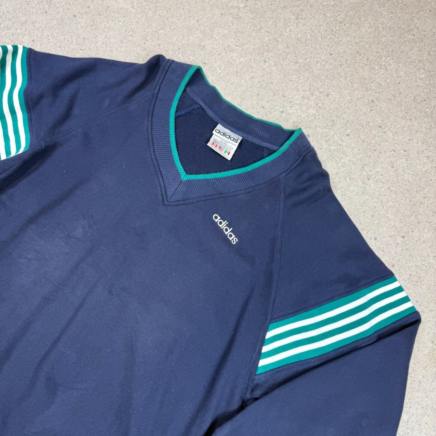 Vintage 90s Adidas V Neck Sweater Large Navy Green