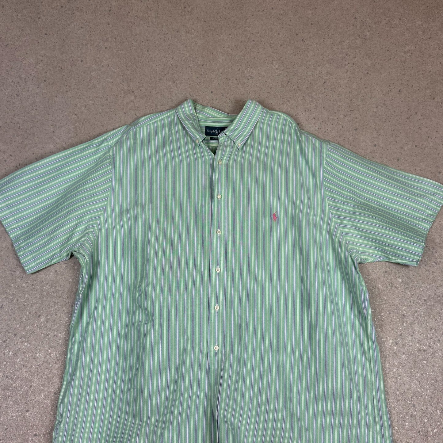 Ralph Lauren Shirt 2XLT Green White Stripe Short Sleeve