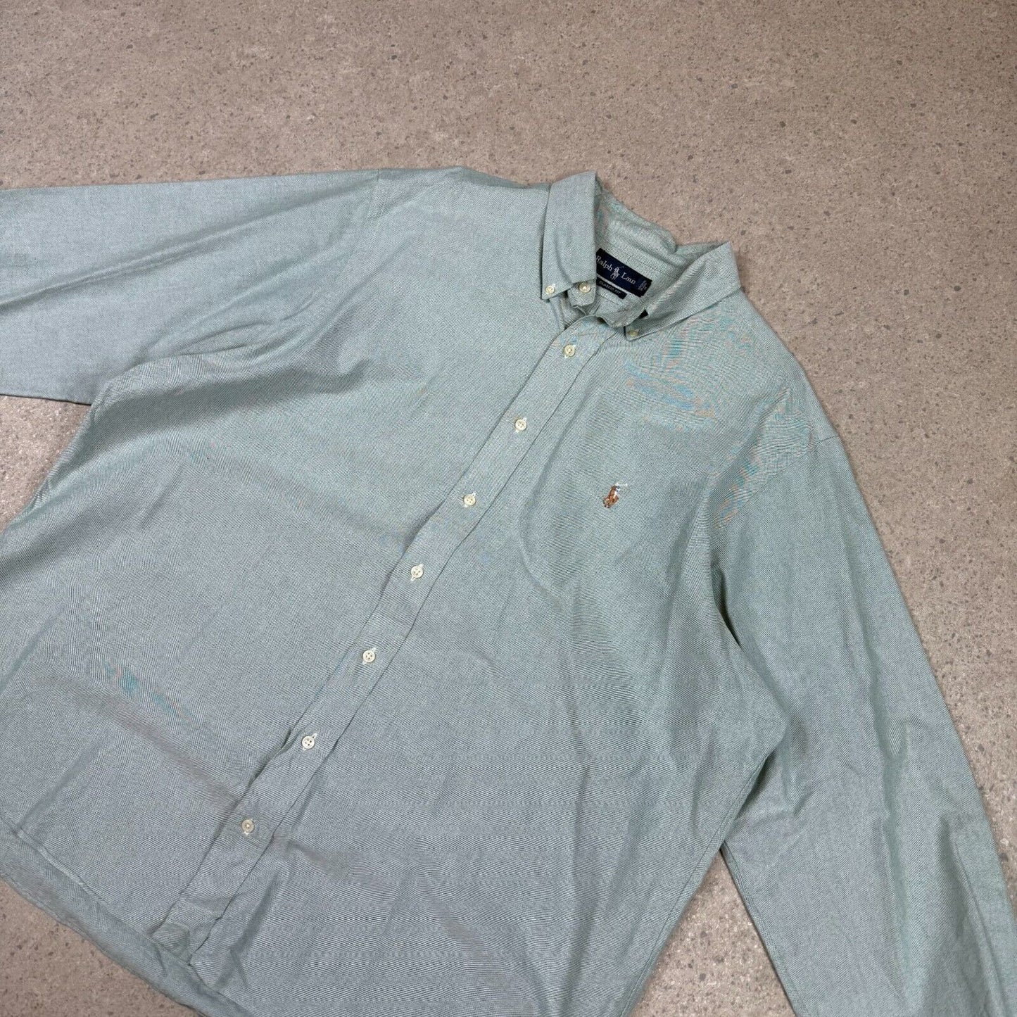 Ralph Lauren Shirt XL Green Coloured Embroidered Logo 18” Neck Long Sleeve