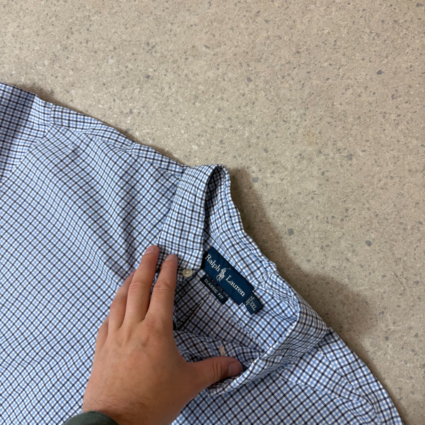 Ralph Lauren Check Shirt 2XL Short Sleeves Blue Embroidered Logo