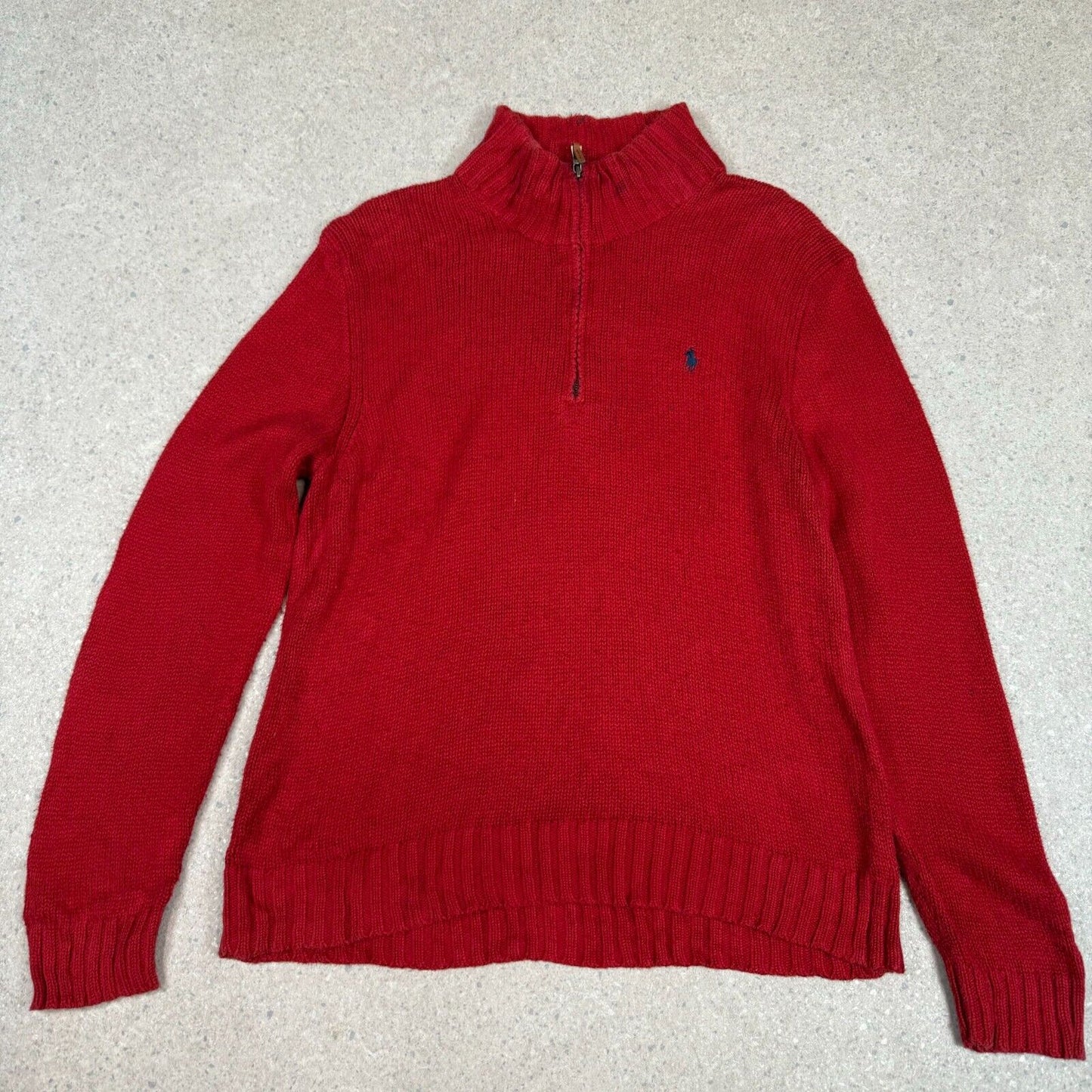 Ralph Lauren 1/4 Zip Jumper Large Red Cotton