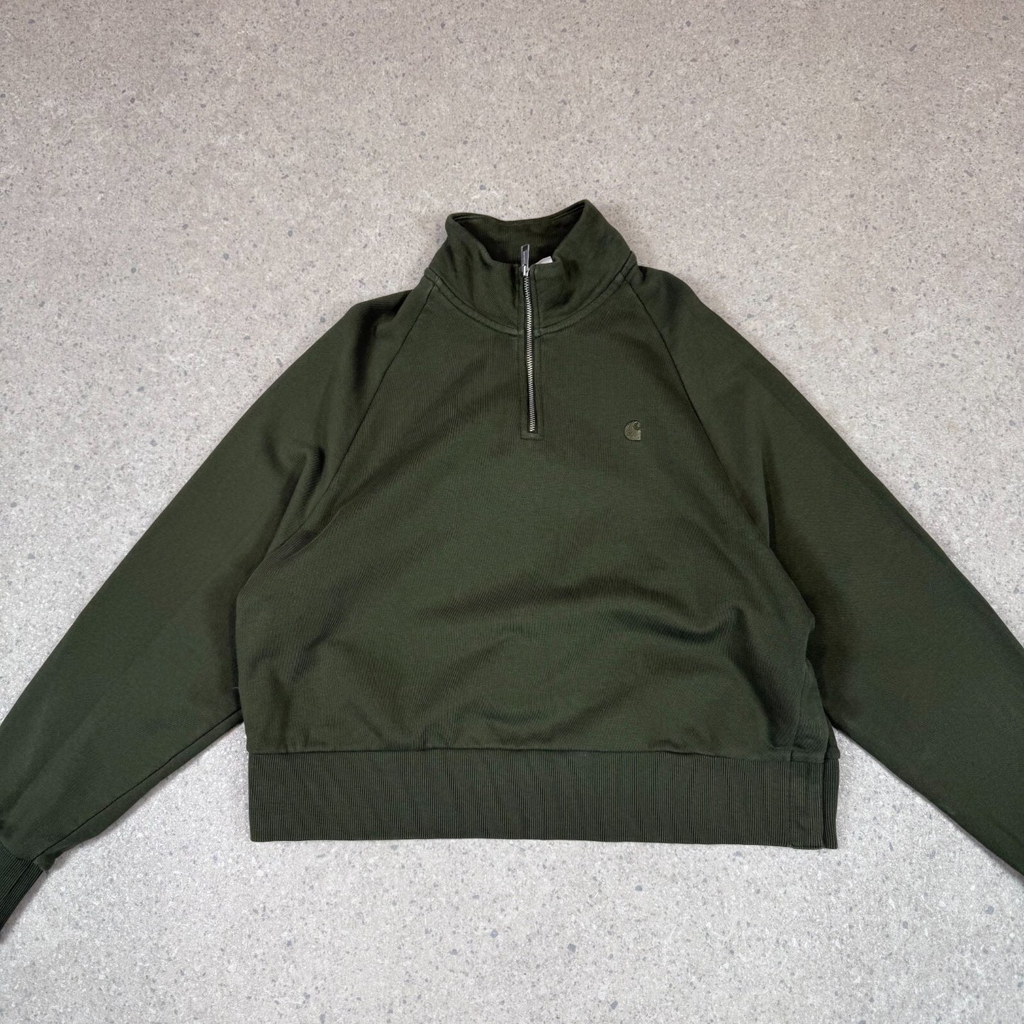 Carhartt 1/4 Zip Jumper XS Khaki Embroidered Logo Women Boxy Fit Long Sleeve