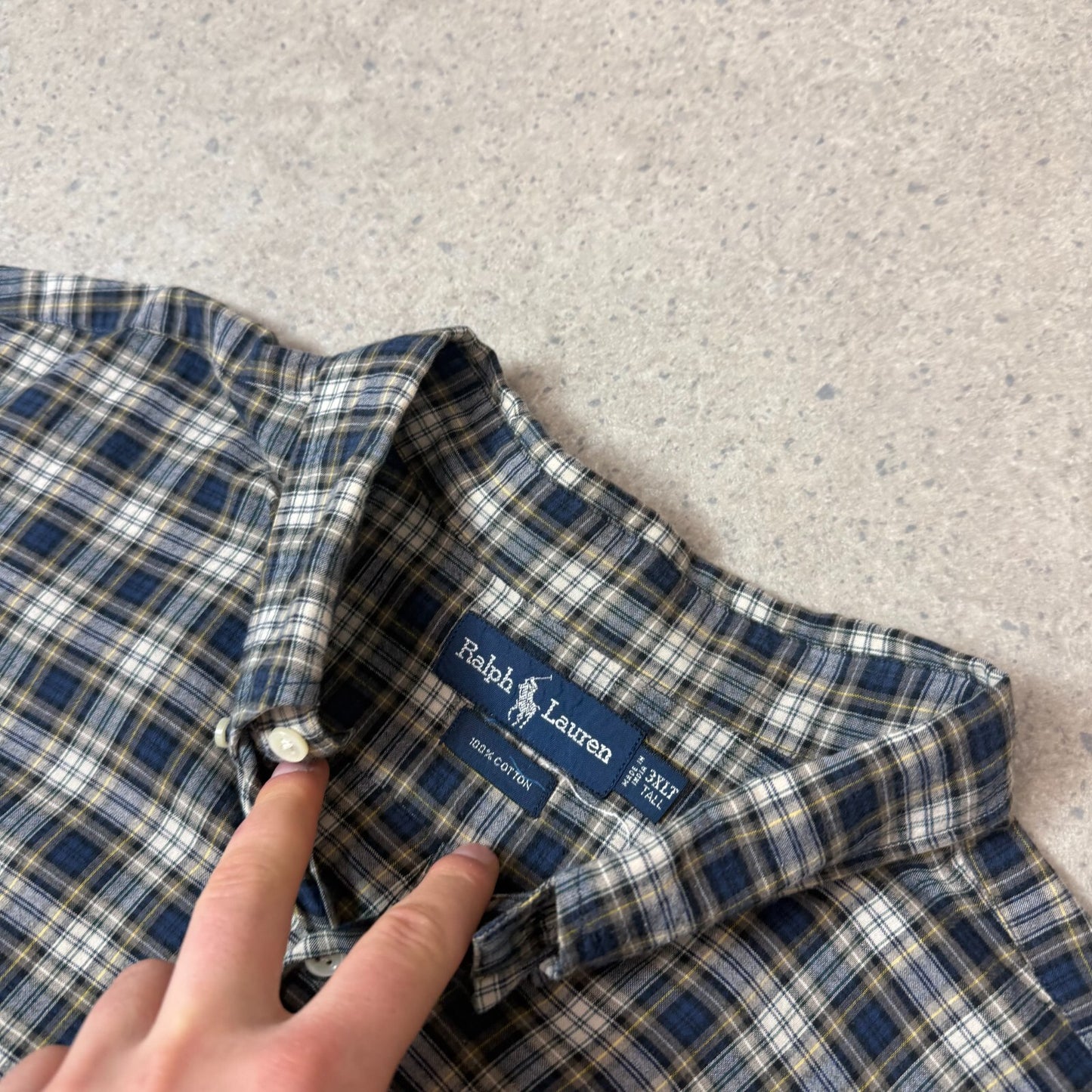 Ralph Lauren Shirt 3XL Navy Yellow Check Cotton Button Down