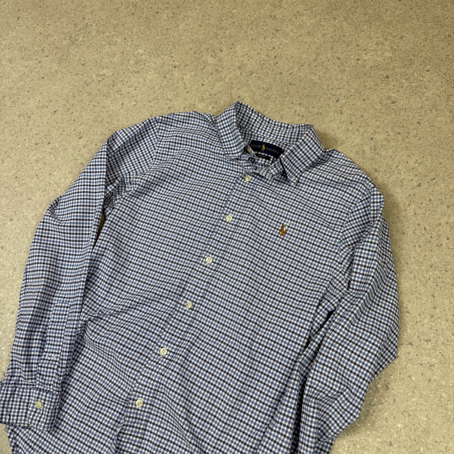 Ralph Lauren Shirt Medium Blue Slim Fit Check Long Sleeve