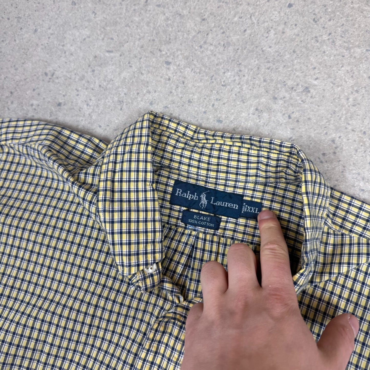 Ralph Lauren Shirt XXL Yellow Check Short Sleeve Button Down Blake Cotton