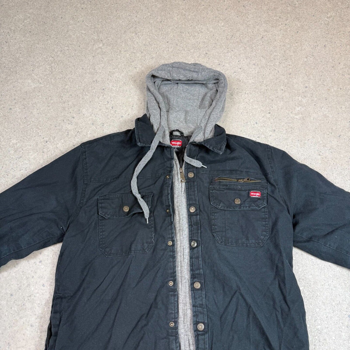 Wrangler Shacket Medium Black Outer Jacket Grey Hoodie Padded Lined